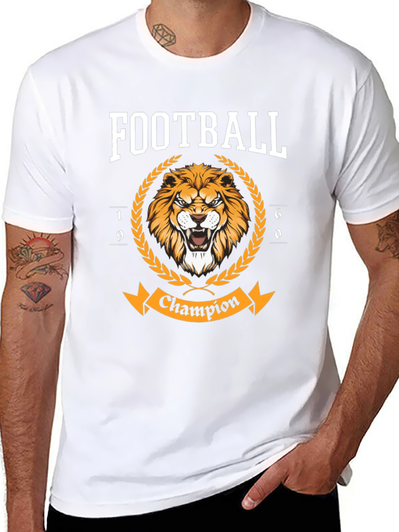 Football Champion Lion Graphic T-Shirt - Black