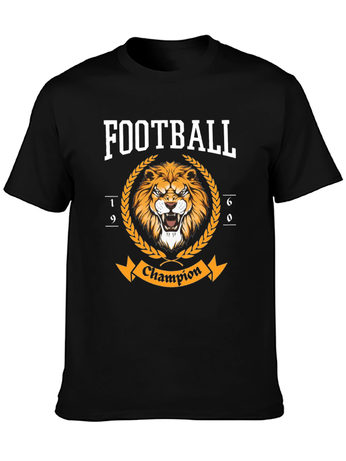 Football Champion Lion Graphic T-Shirt - Black
