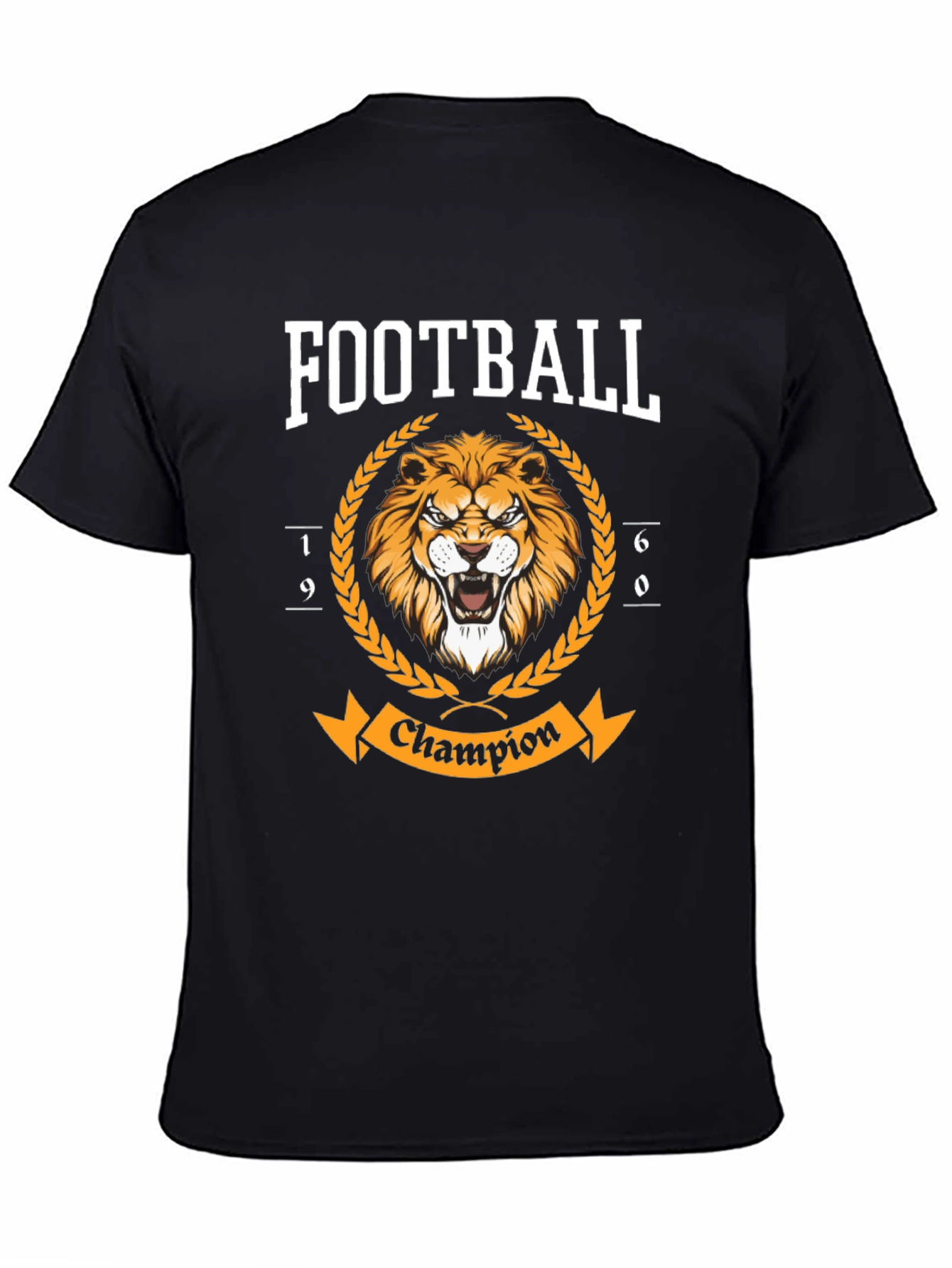 Football Champion Lion Graphic T-Shirt - Black