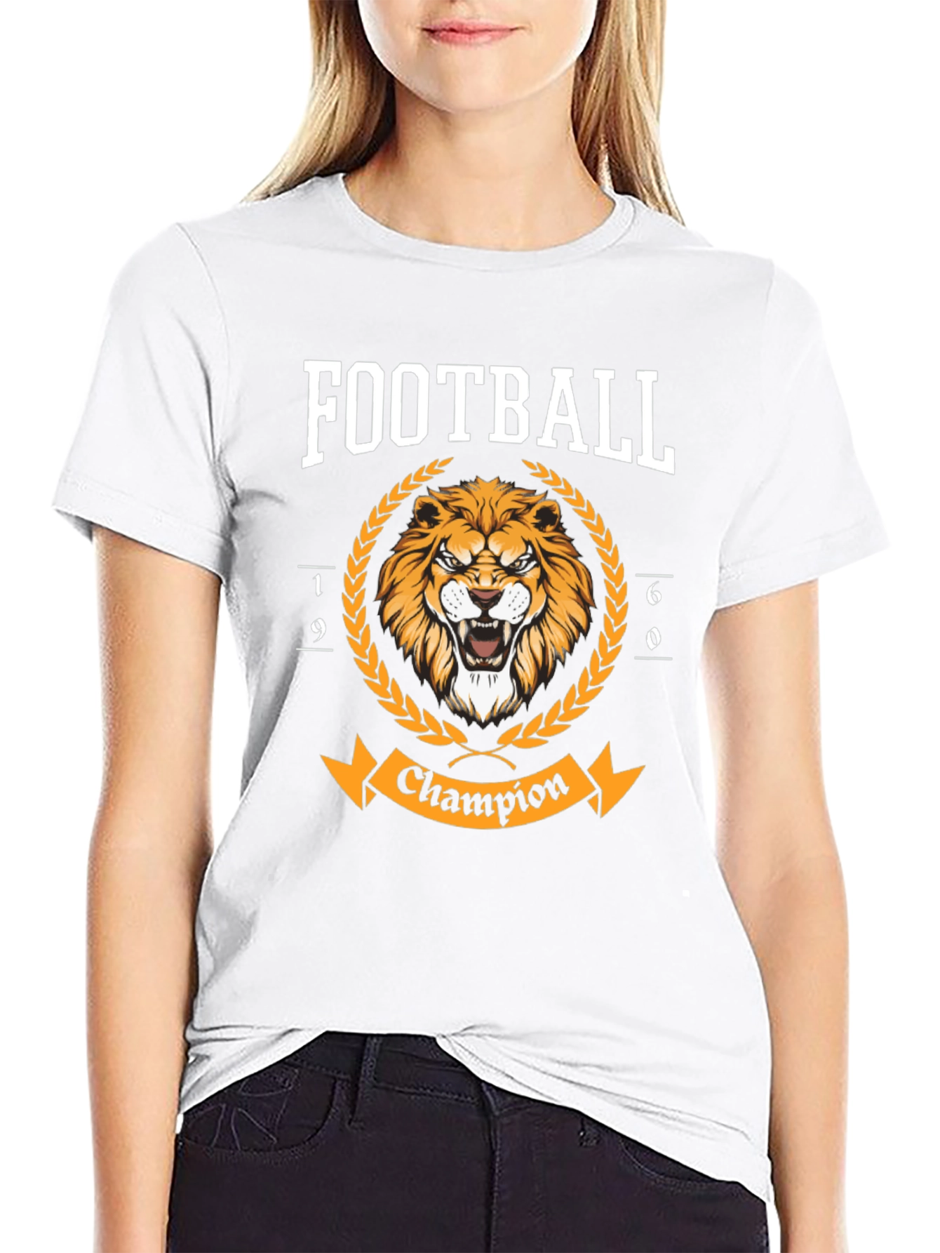 Football Champion Lion Graphic T-Shirt - Black