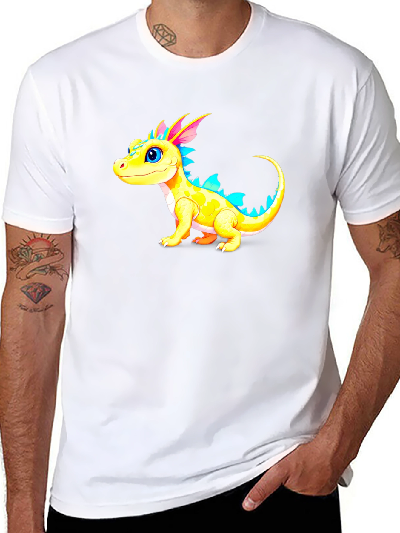 Cute Cartoon Dragon Graphic Tee - Black