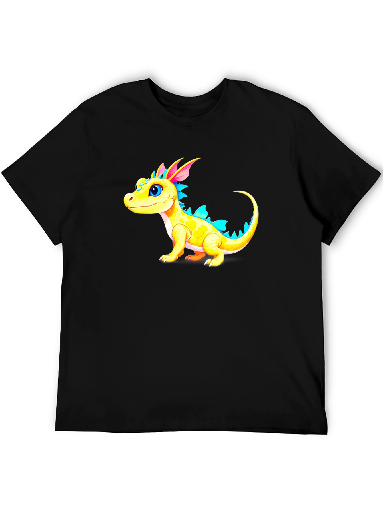 Cute Cartoon Dragon Graphic Tee - Black