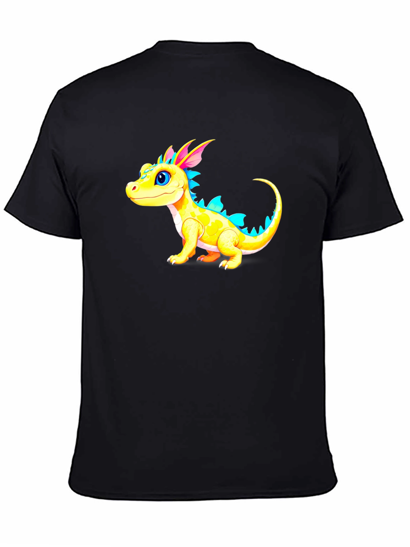 Cute Cartoon Dragon Graphic Tee - Black
