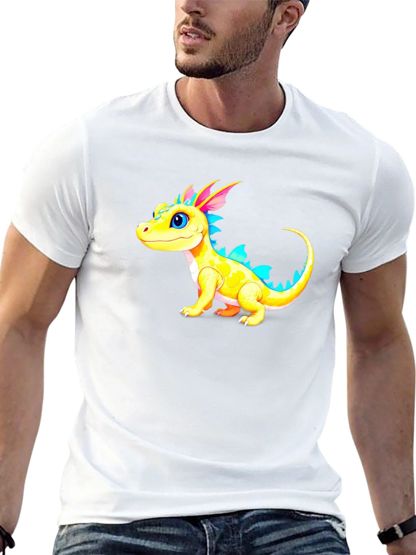 Cute Cartoon Dragon Graphic Tee - Black