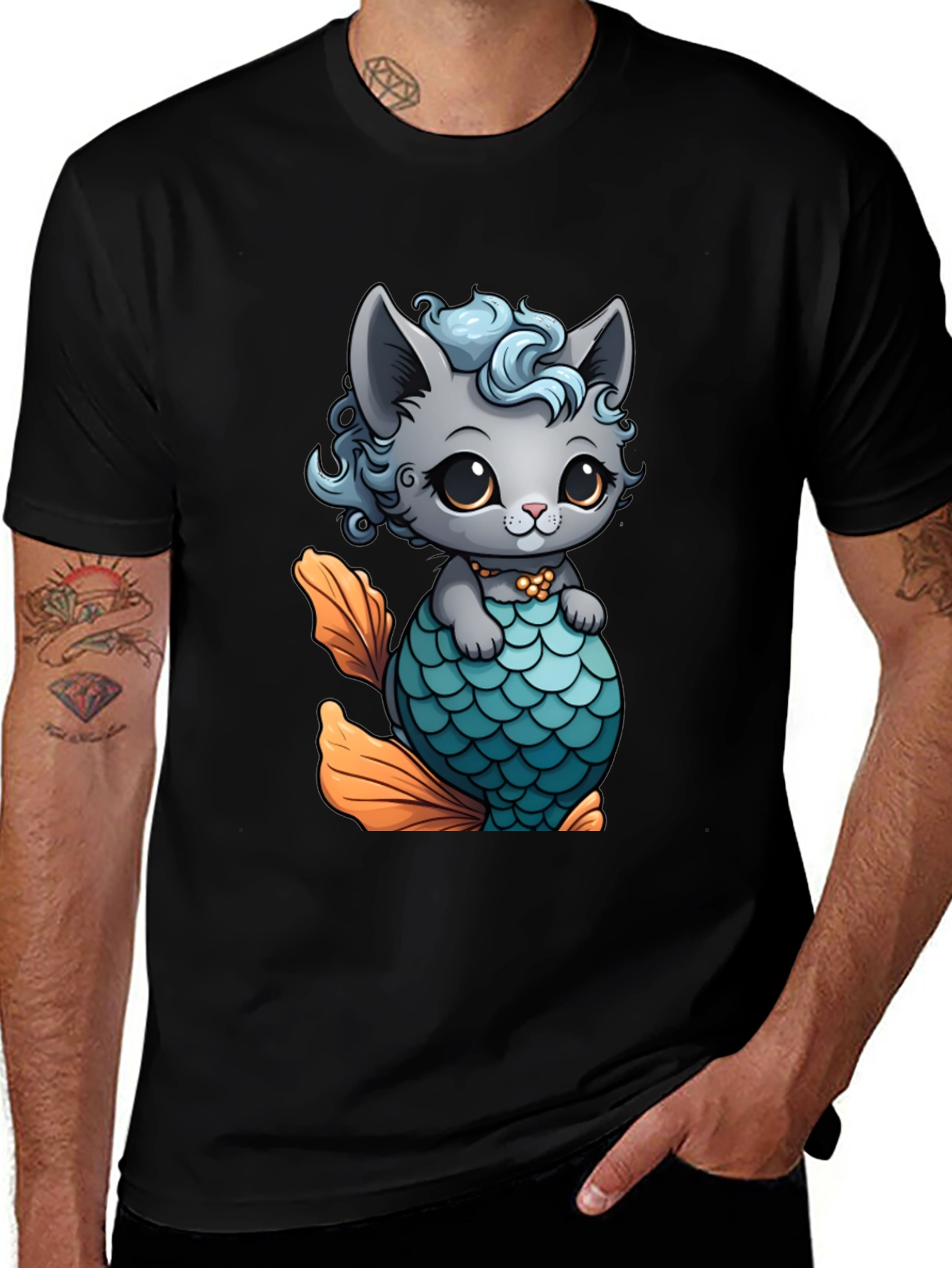 Cute Cat Mermaid T-Shirt - Unique Graphic Tee