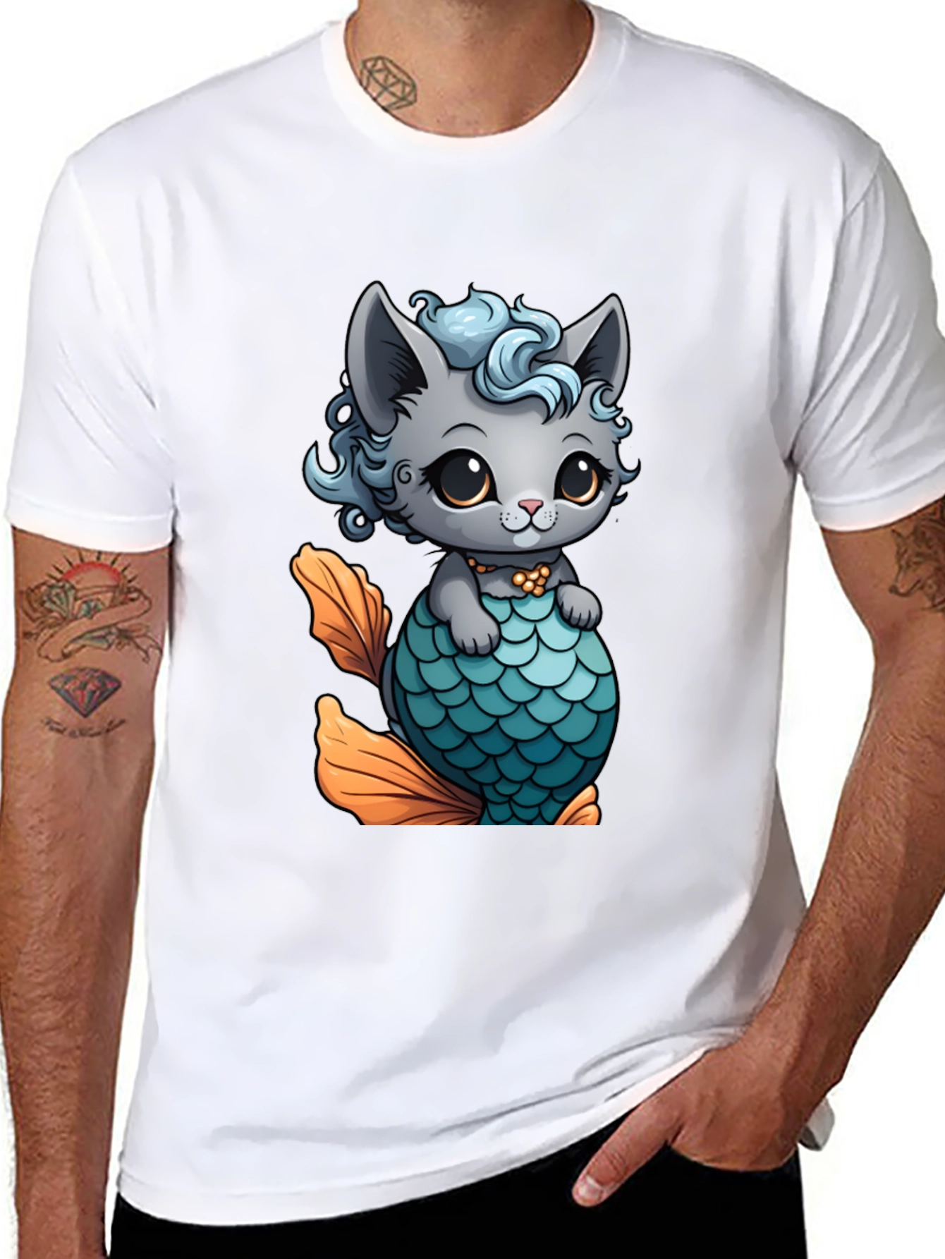 Cute Cat Mermaid T-Shirt - Unique Graphic Tee
