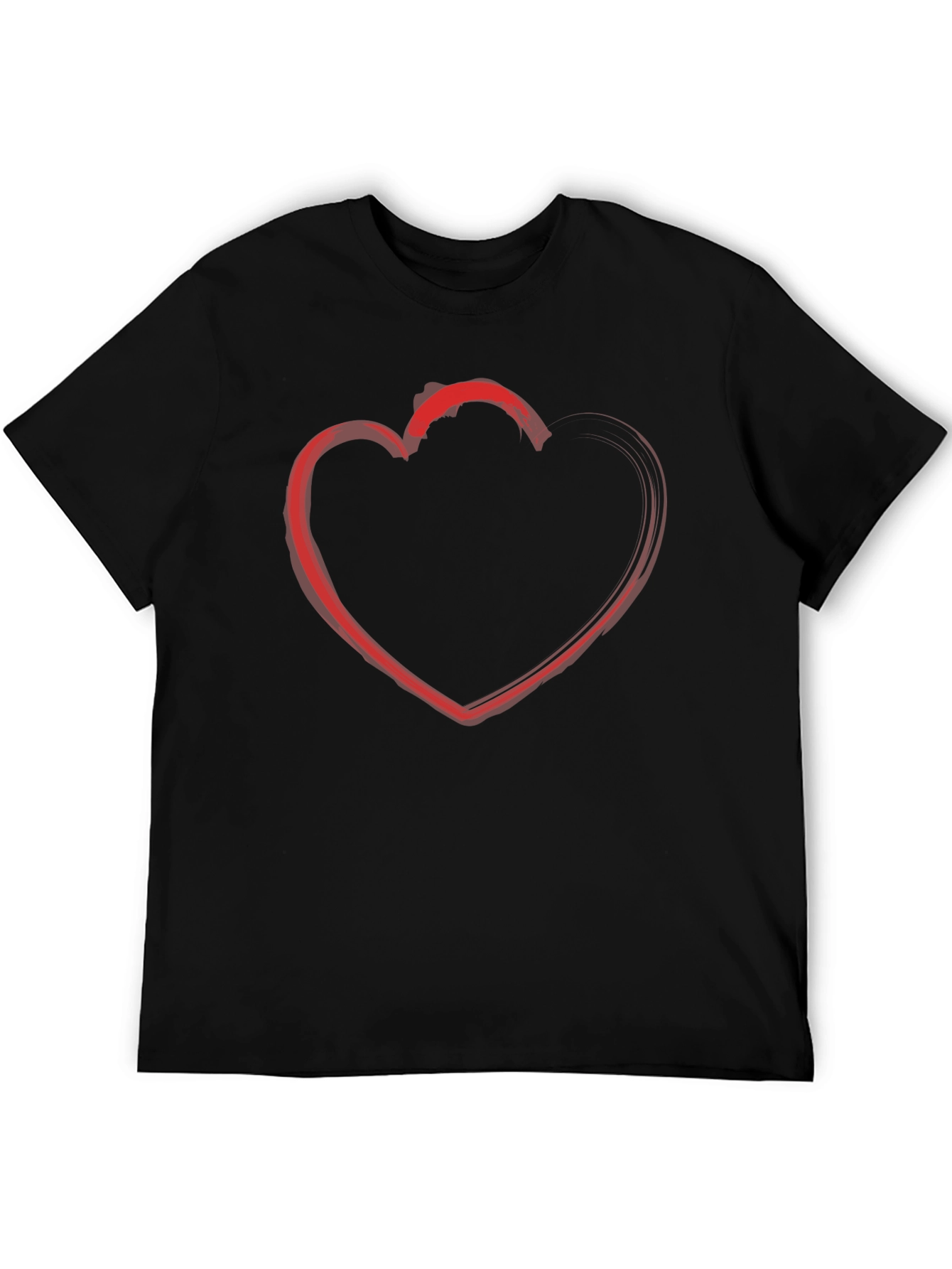 Red Heart Outline Black T-Shirt