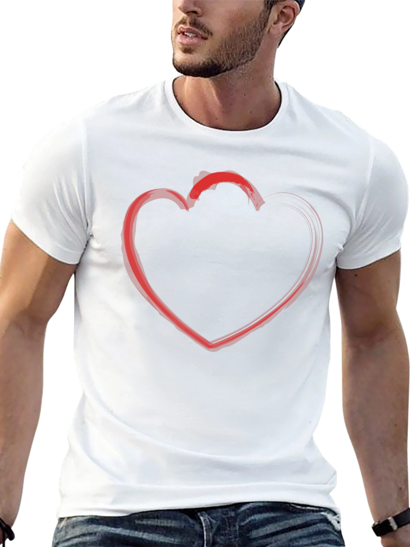 Red Heart Outline Black T-Shirt