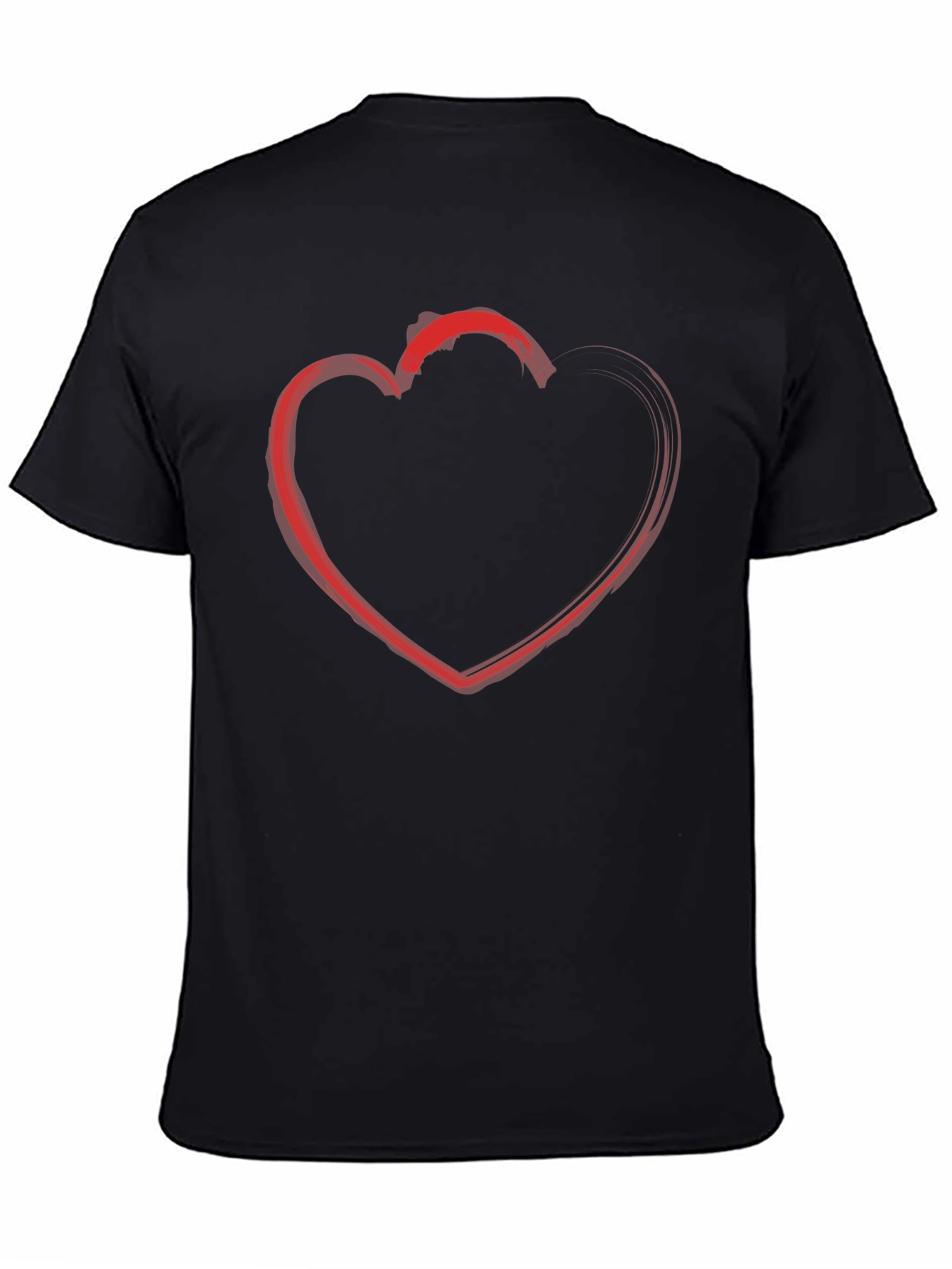 Red Heart Outline Black T-Shirt