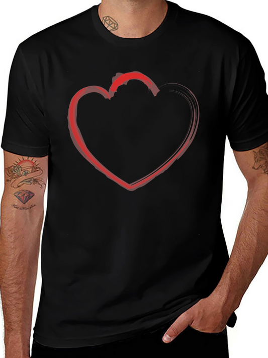 Red Heart Outline Black T-Shirt