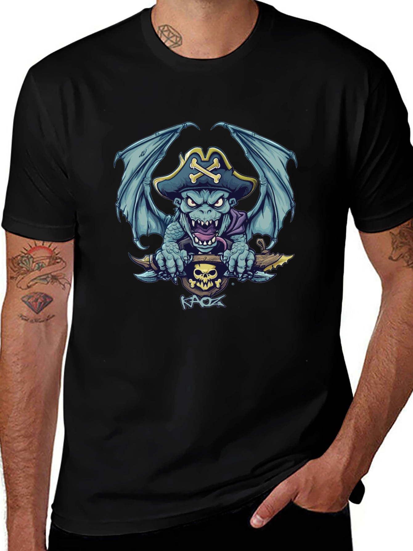 Pirate Dragon Graphic Tee - Mens Black T-Shirt