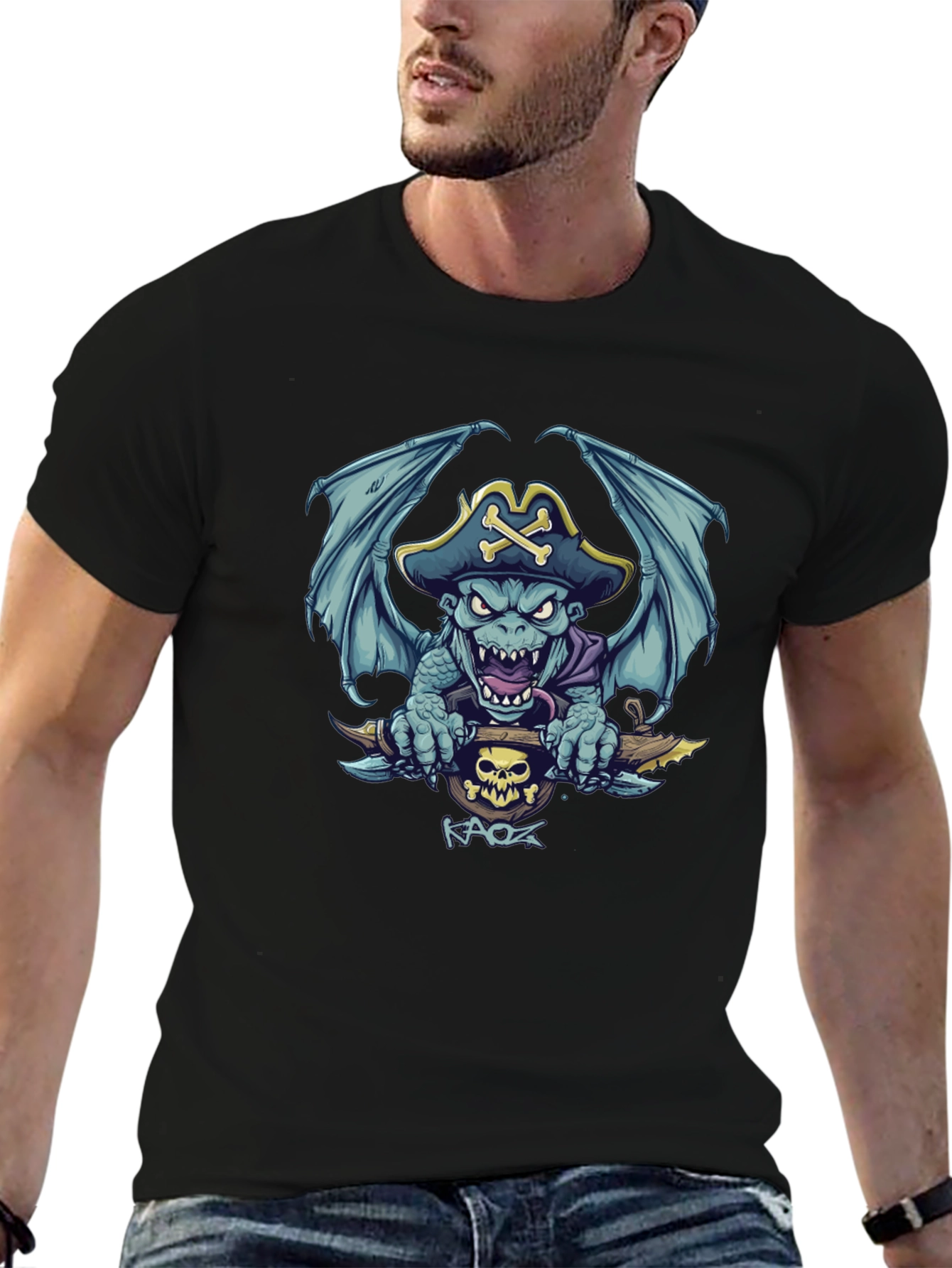 Pirate Dragon Graphic Tee - Mens Black T-Shirt