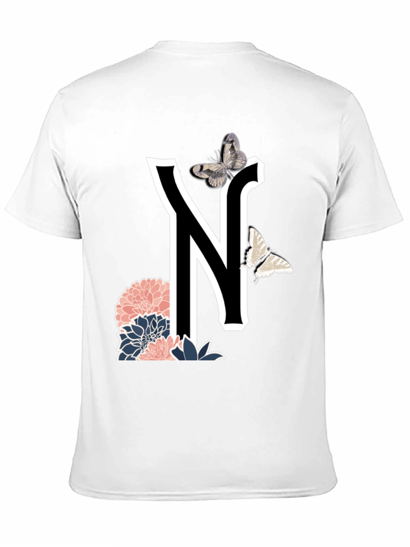 Letter N Floral Butterfly T-Shirt
