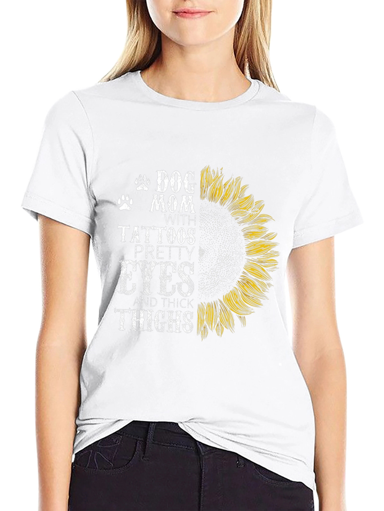 Dog Mom Tattoo Sunflower Graphic T-Shirt