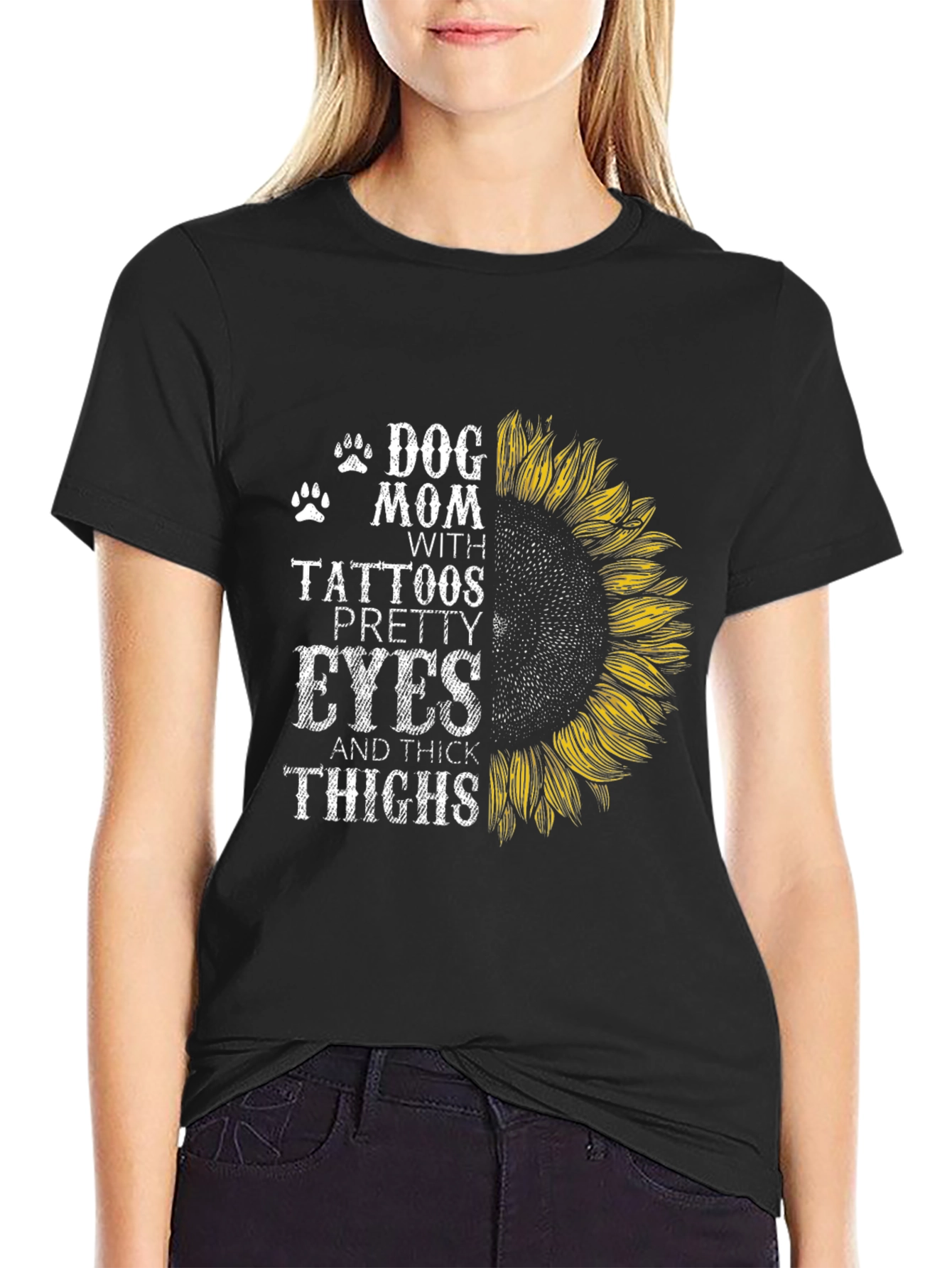 Dog Mom Tattoo Sunflower Graphic T-Shirt