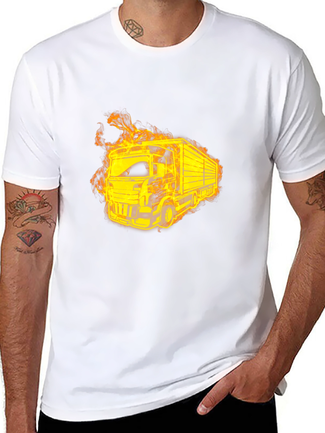 Fiery Truck Graphic Black T-Shirt