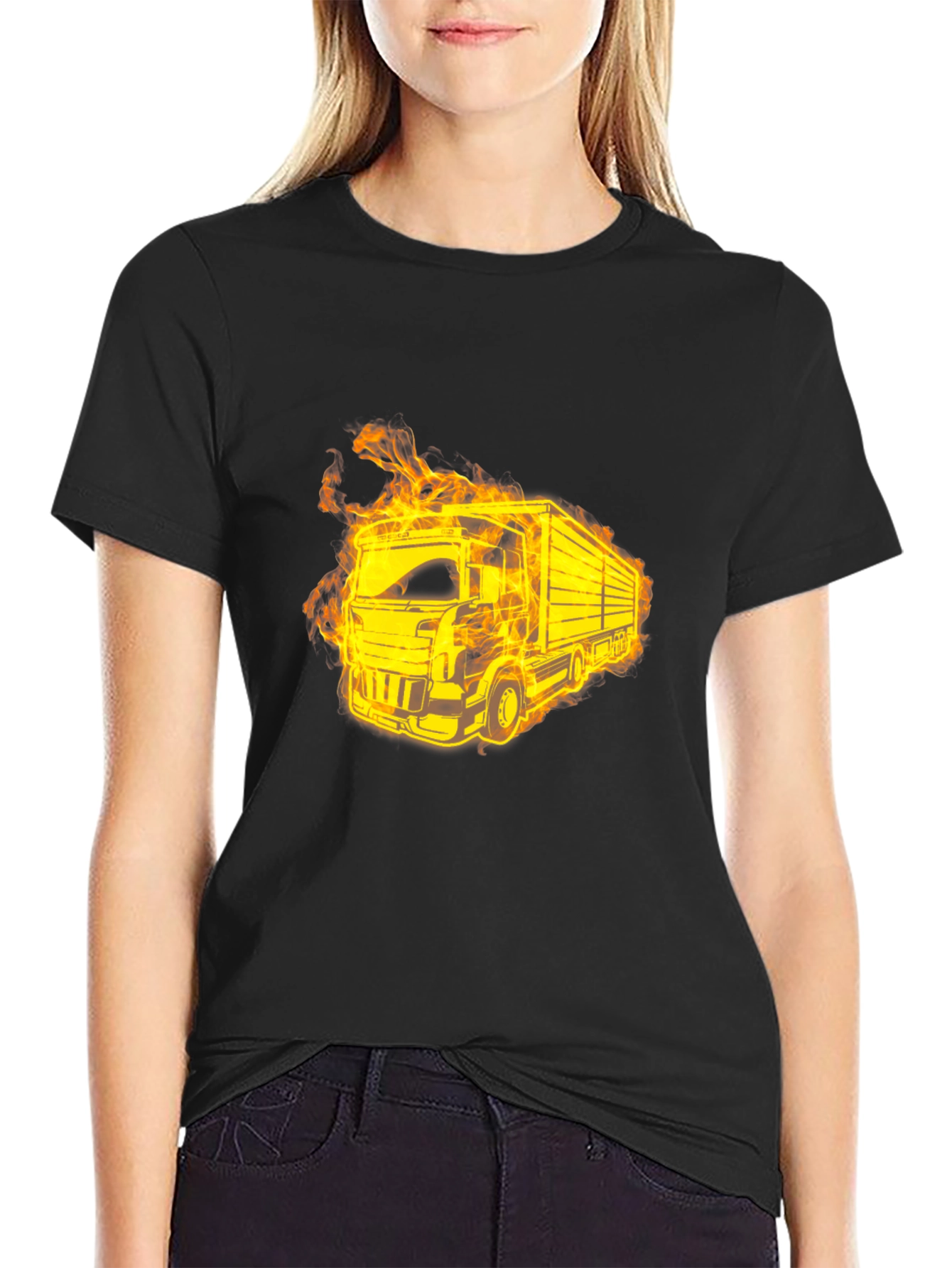 Fiery Truck Graphic Black T-Shirt