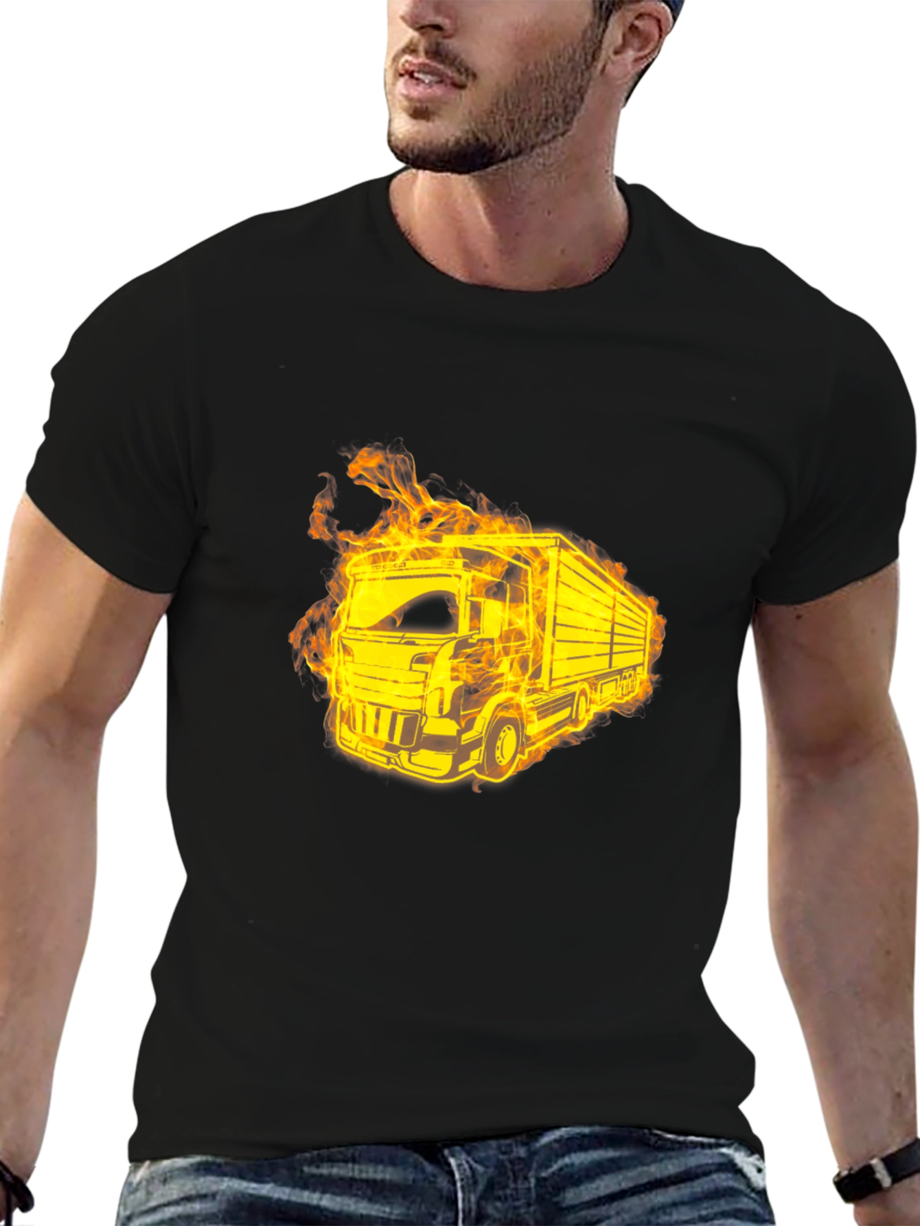 Fiery Truck Graphic Black T-Shirt