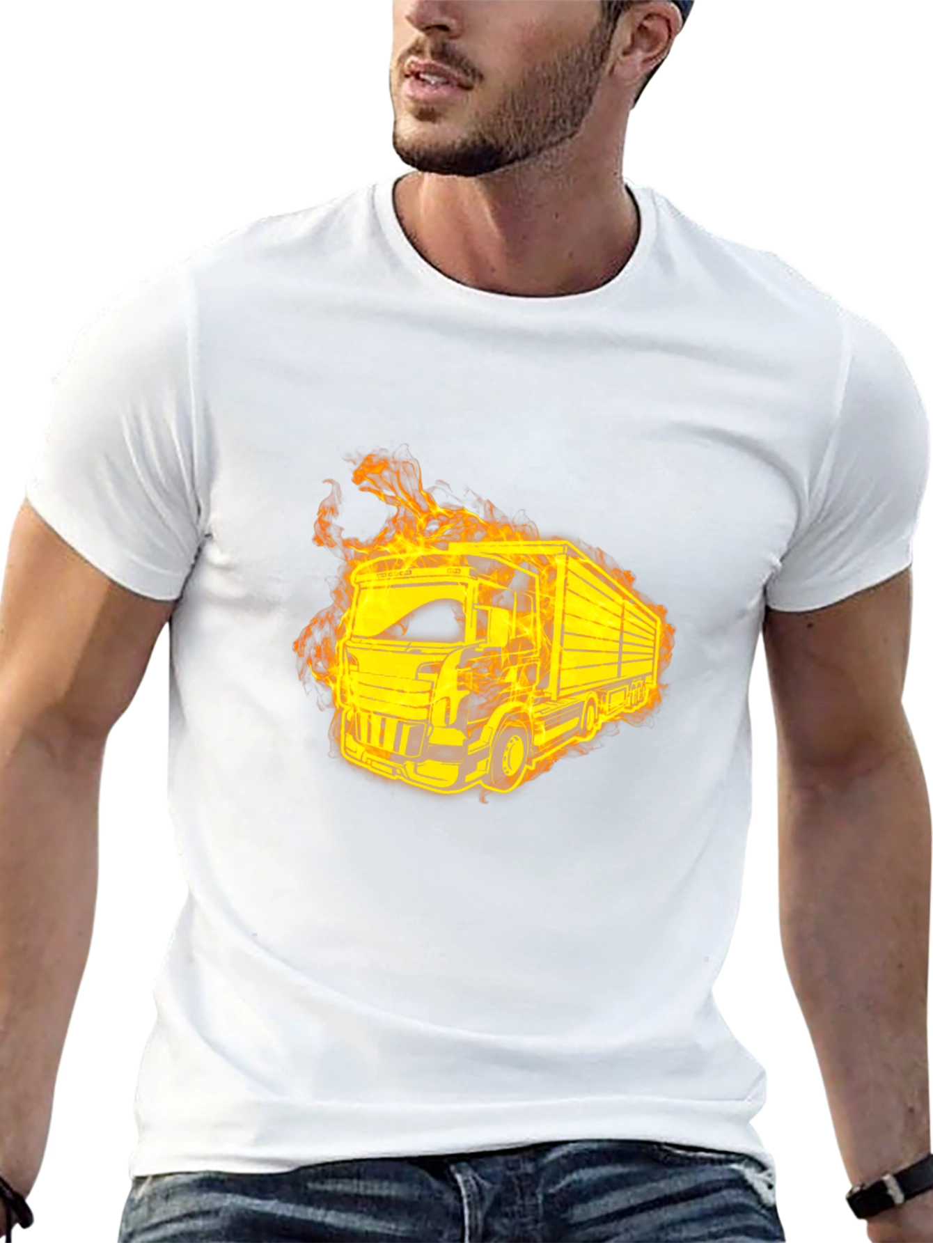 Fiery Truck Graphic Black T-Shirt