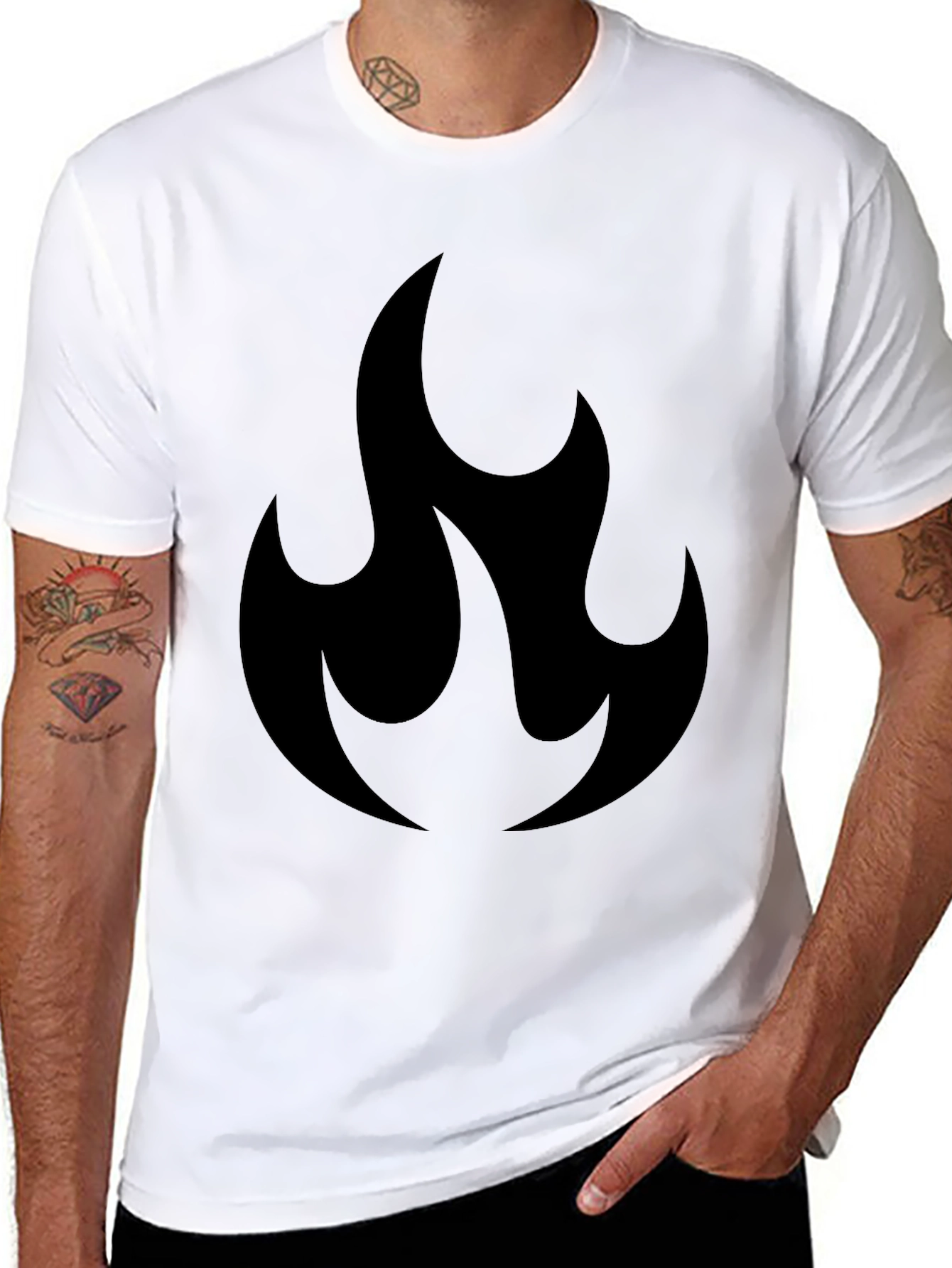 Flame Graphic Tee - Black Cotton T-Shirt