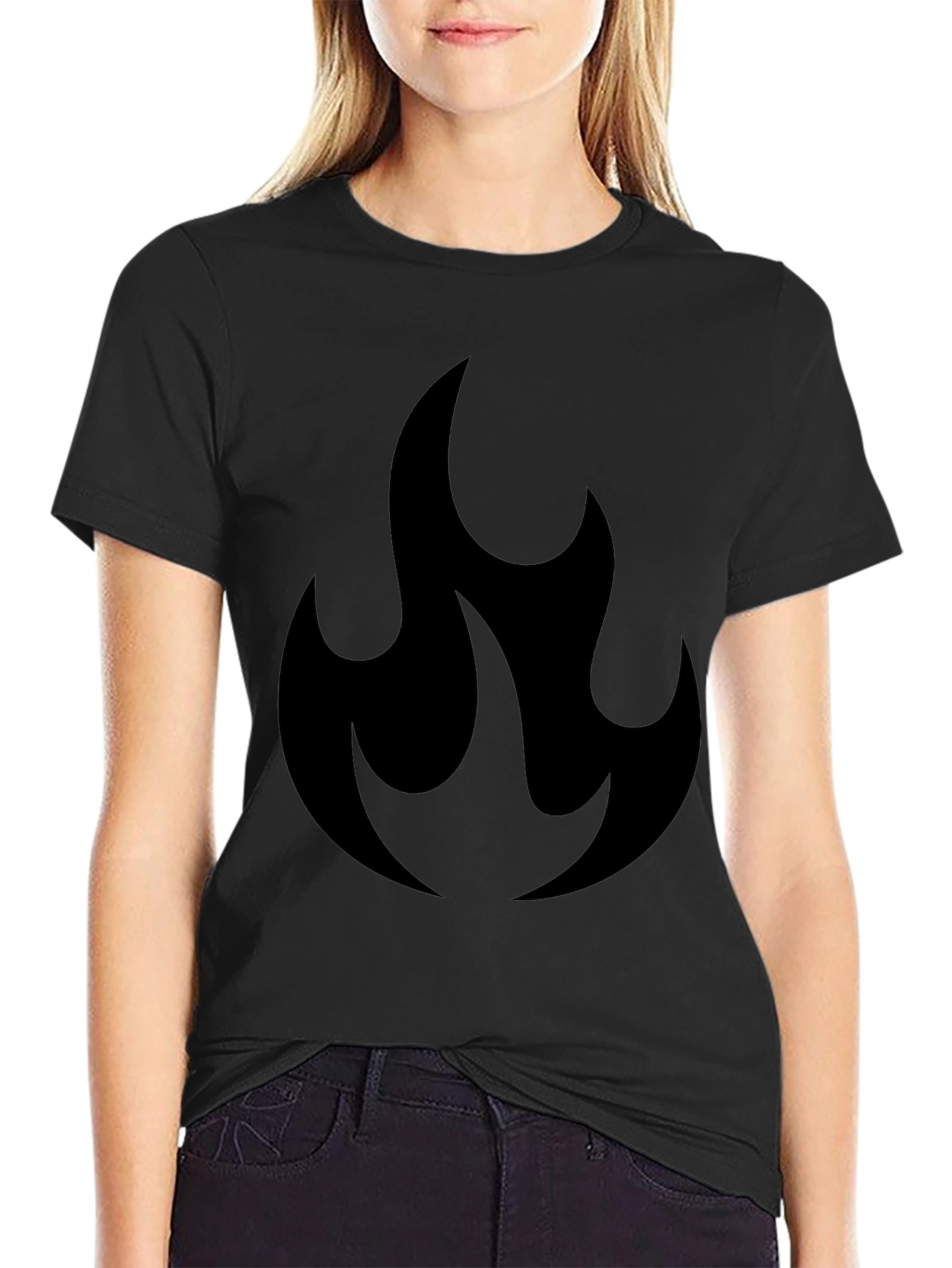 Flame Graphic Tee - Black Cotton T-Shirt