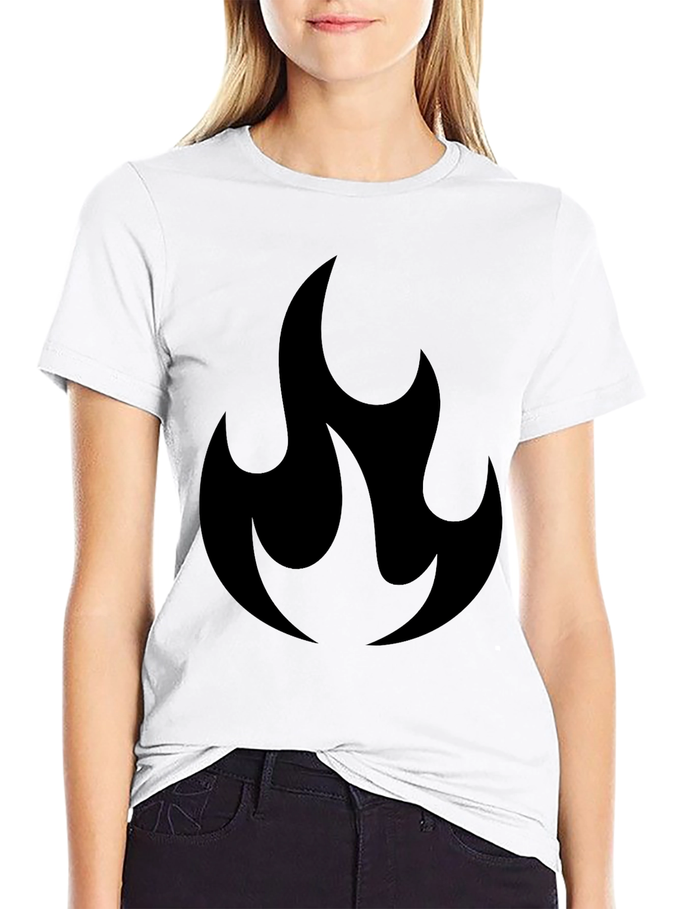 Flame Graphic Tee - Black Cotton T-Shirt