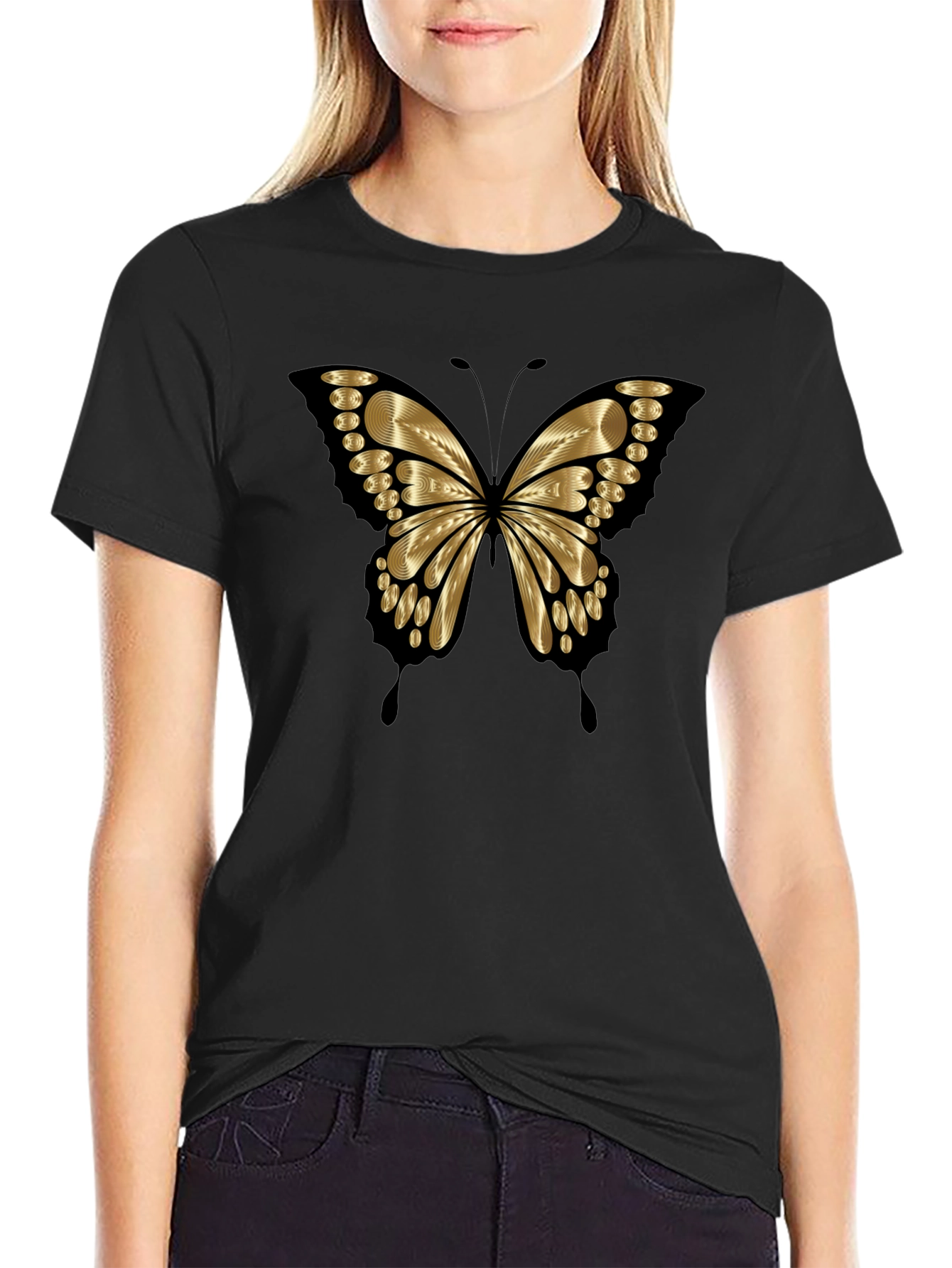 Gold Butterfly Graphic Print Mens T-Shirt