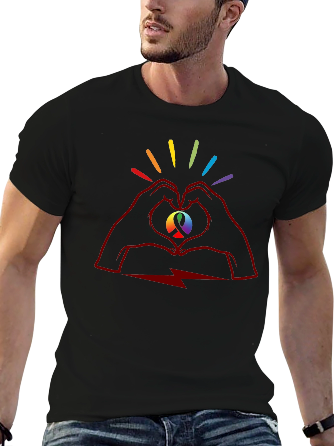 Pride Love Heart Hands Black T-Shirt