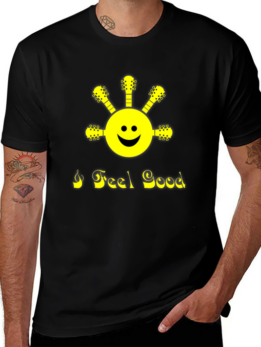 I Feel Good Guitar Smiley Face Black T-Shirt