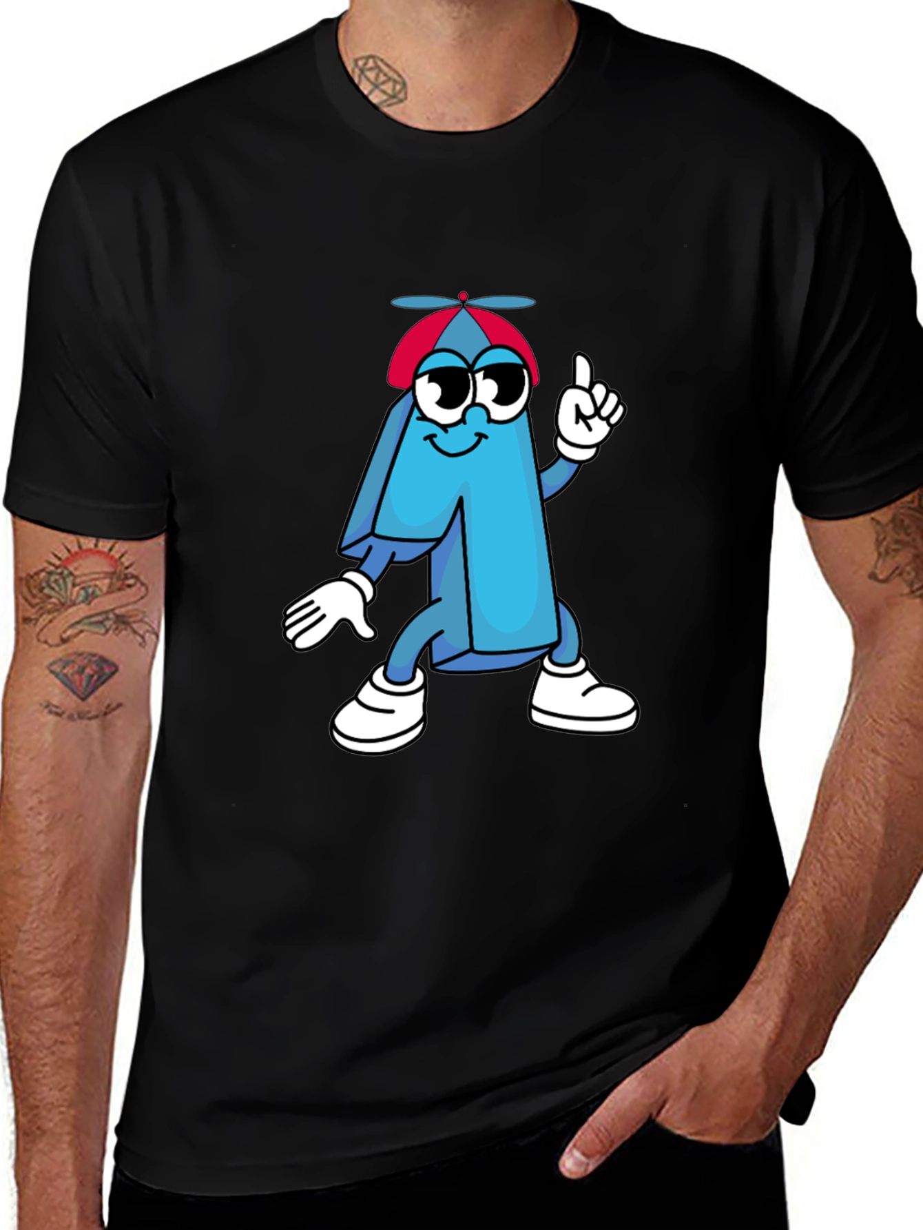 Cartoon Number One Black T-Shirt