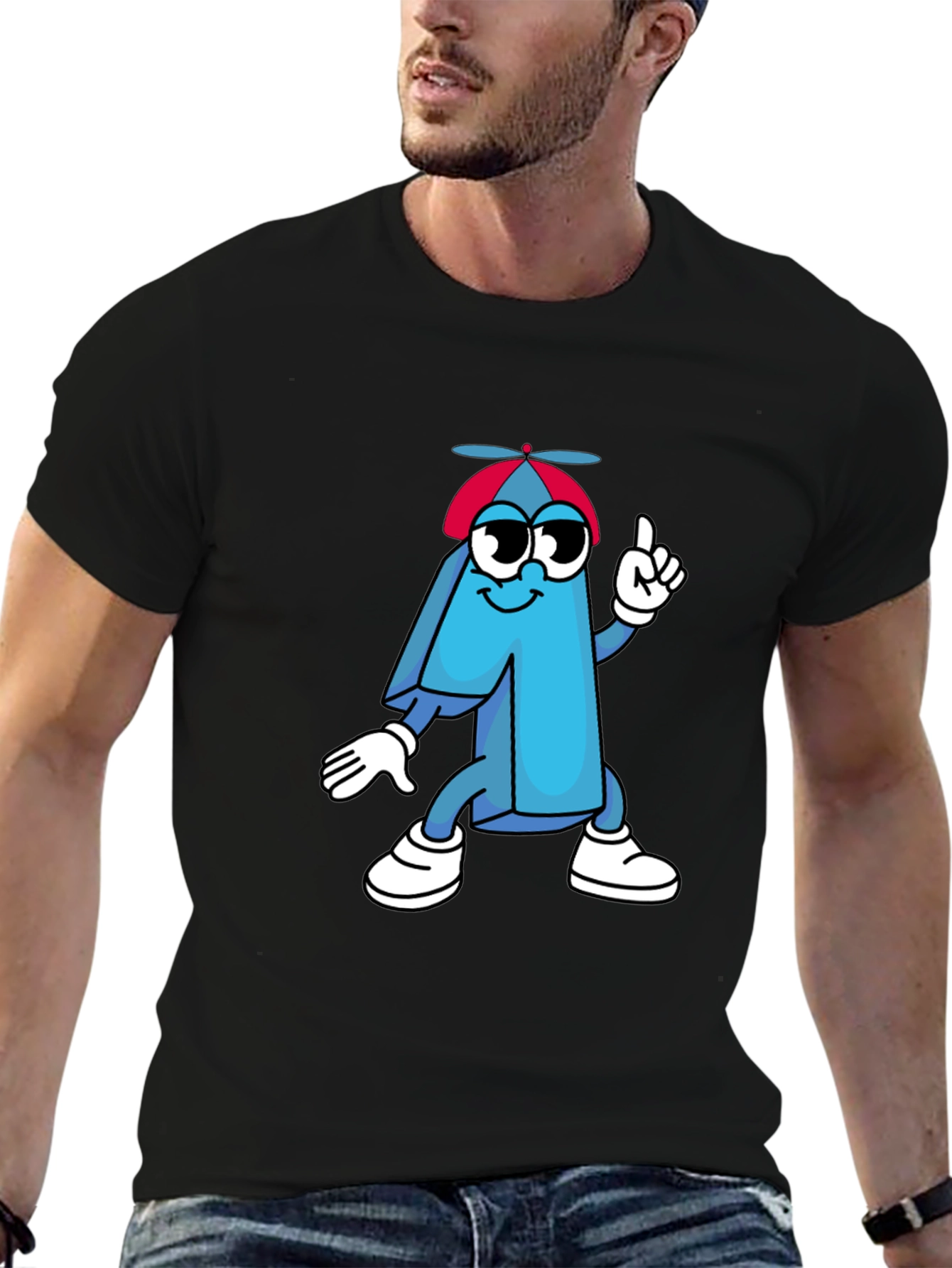 Cartoon Number One Black T-Shirt