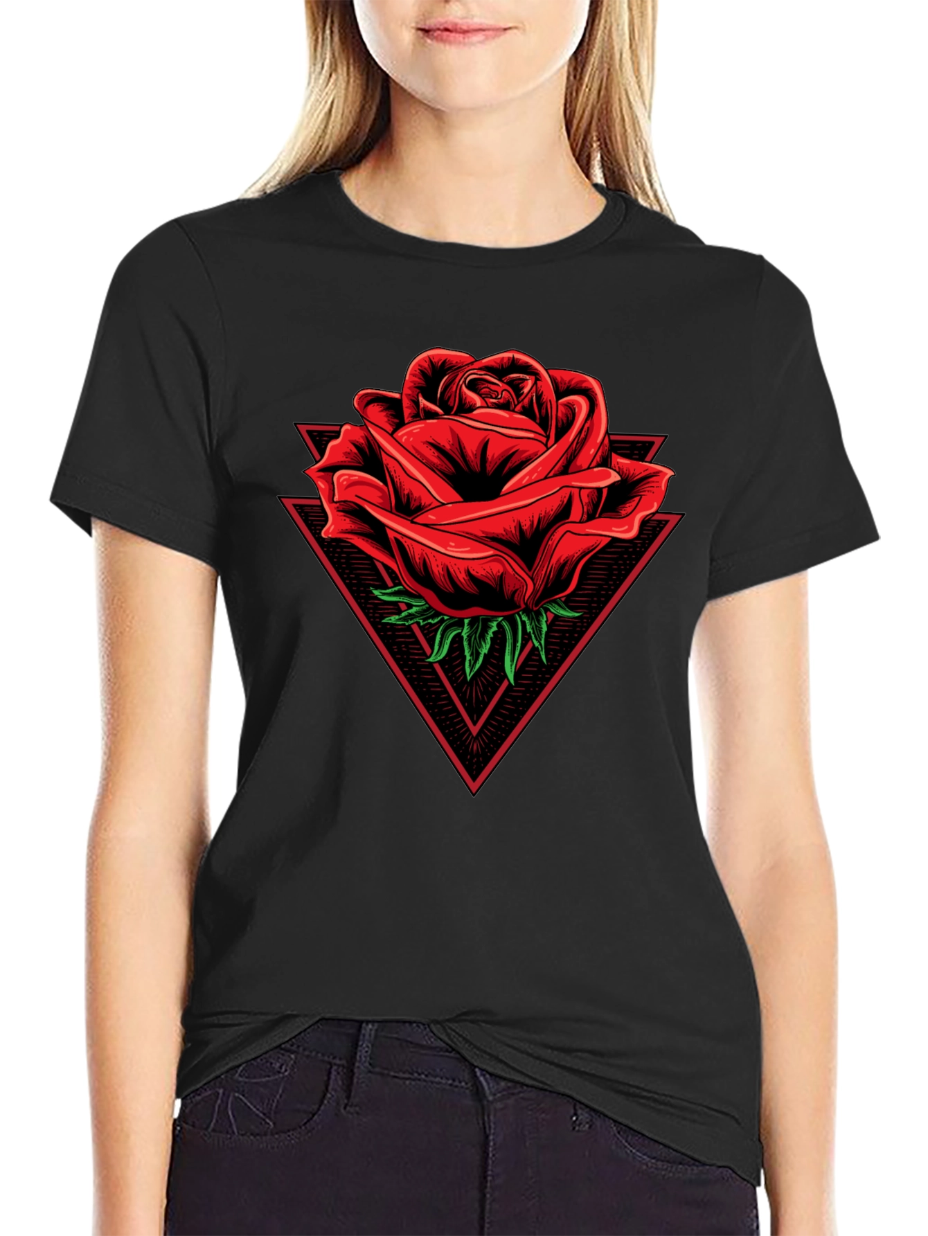 Rose Triangle Graphic Black T-Shirt