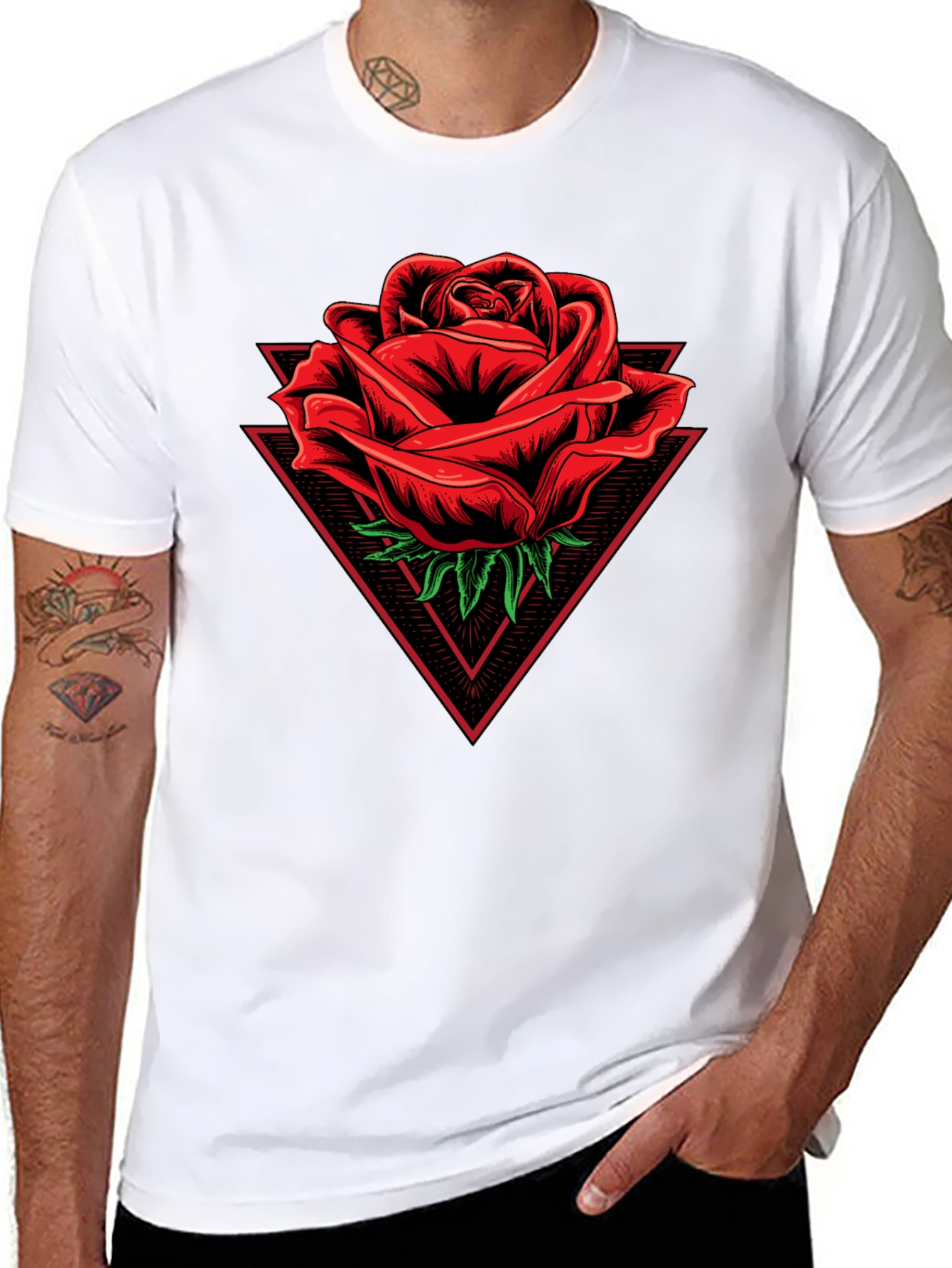 Rose Triangle Graphic Black T-Shirt