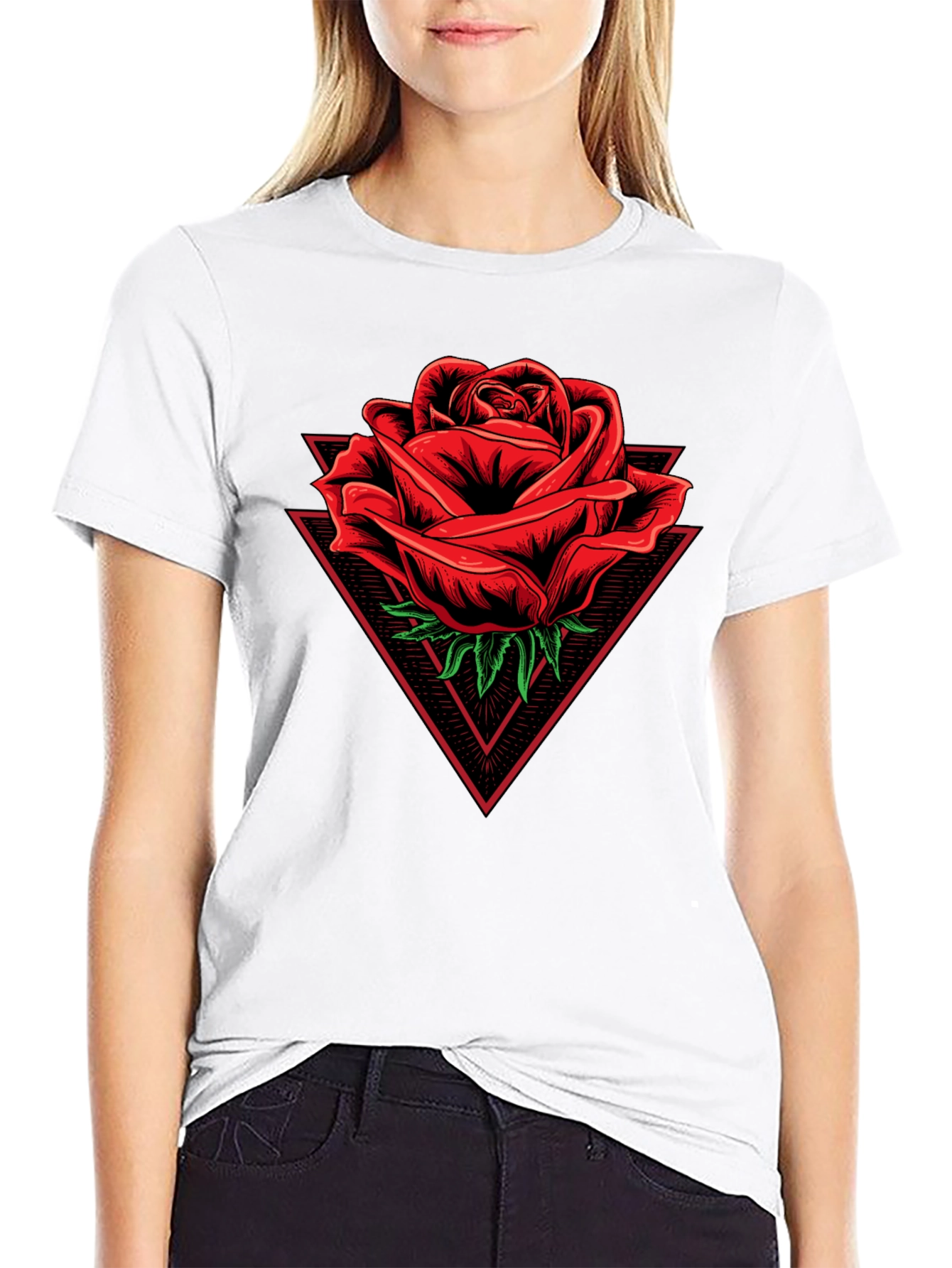 Rose Triangle Graphic Black T-Shirt