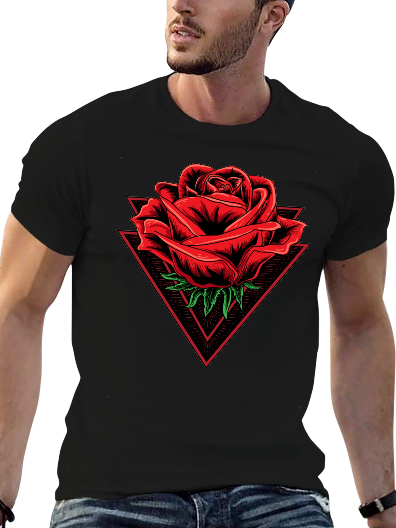 Rose Triangle Graphic Black T-Shirt