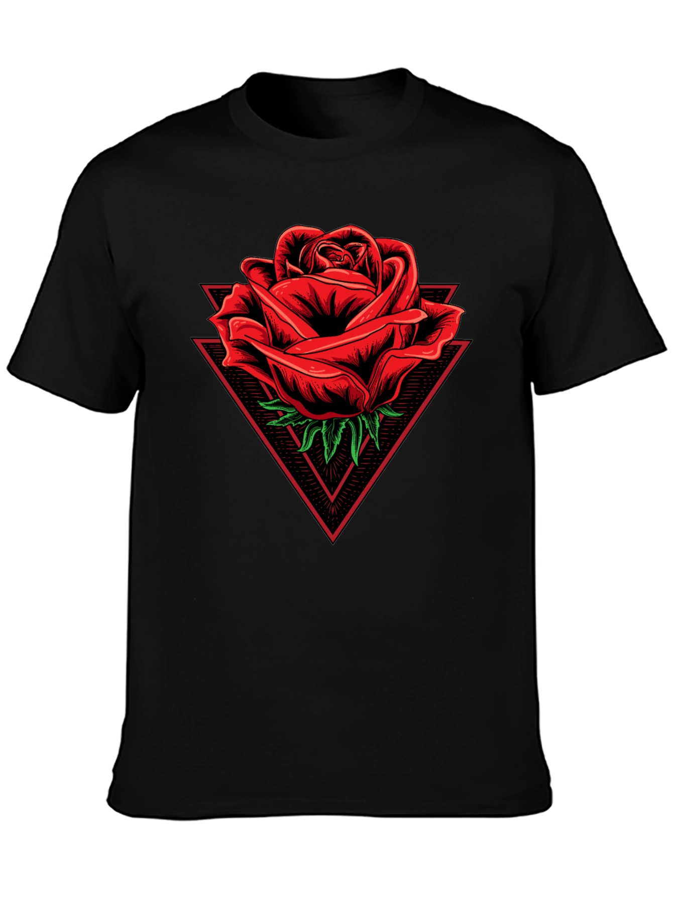 Rose Triangle Graphic Black T-Shirt