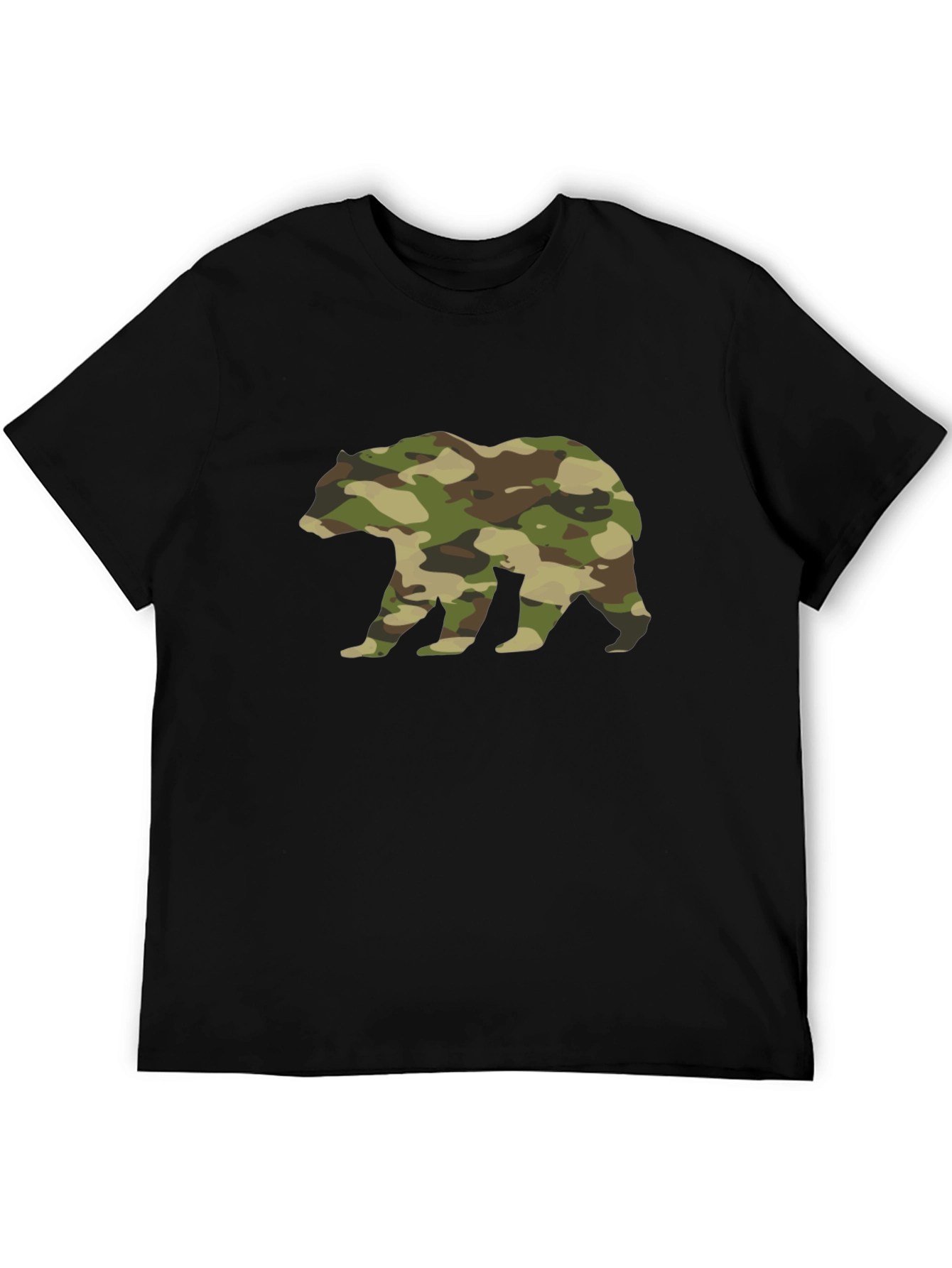 Camo Bear Graphic Tee - Black Cotton Casual Shirt