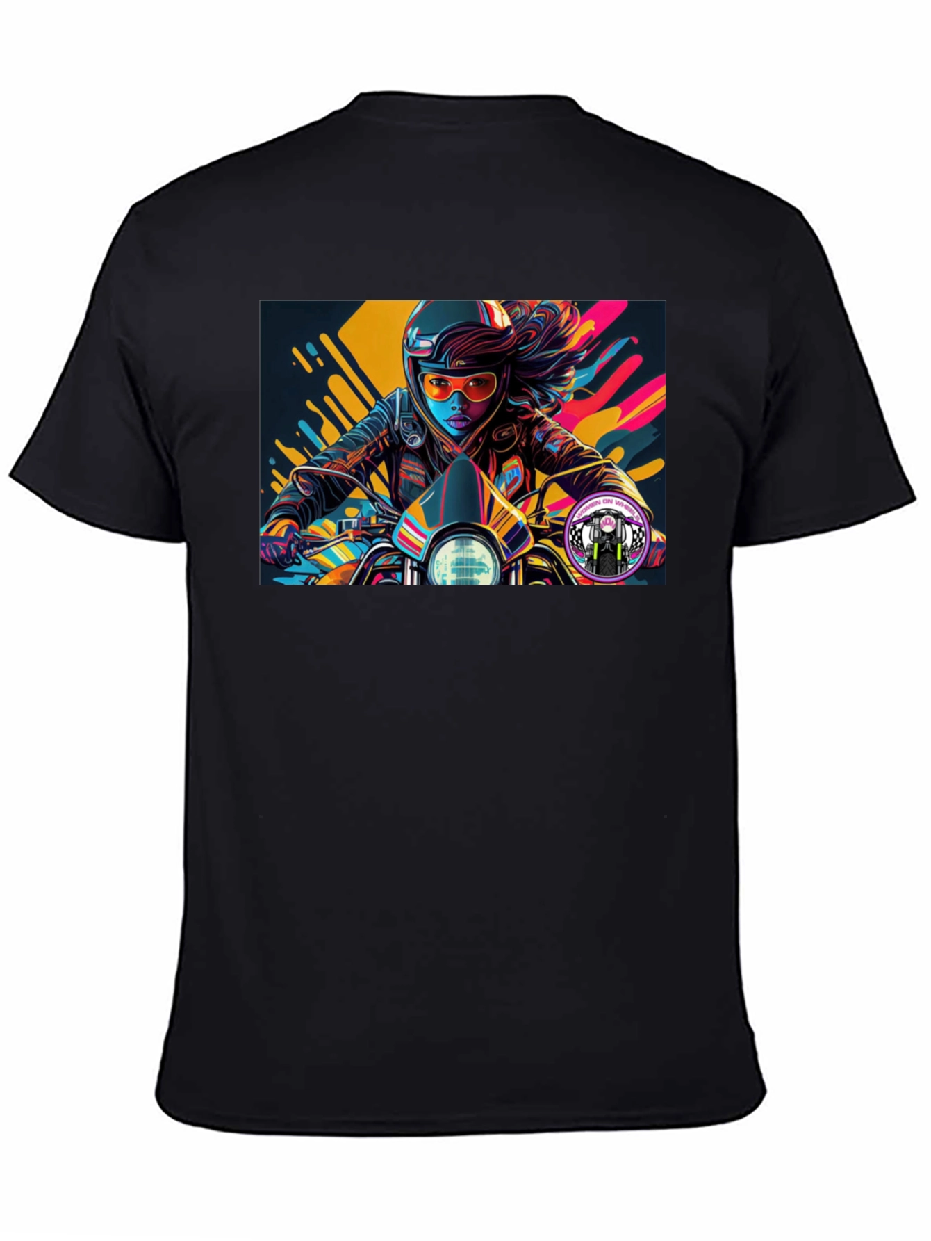 Biker Girl Graphic Tee - Black Cotton T-Shirt