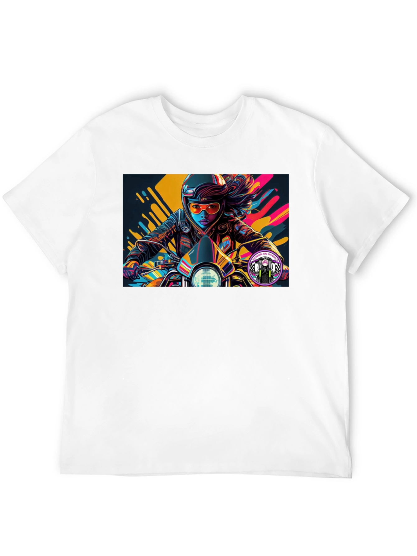 Biker Girl Graphic Tee - Black Cotton T-Shirt