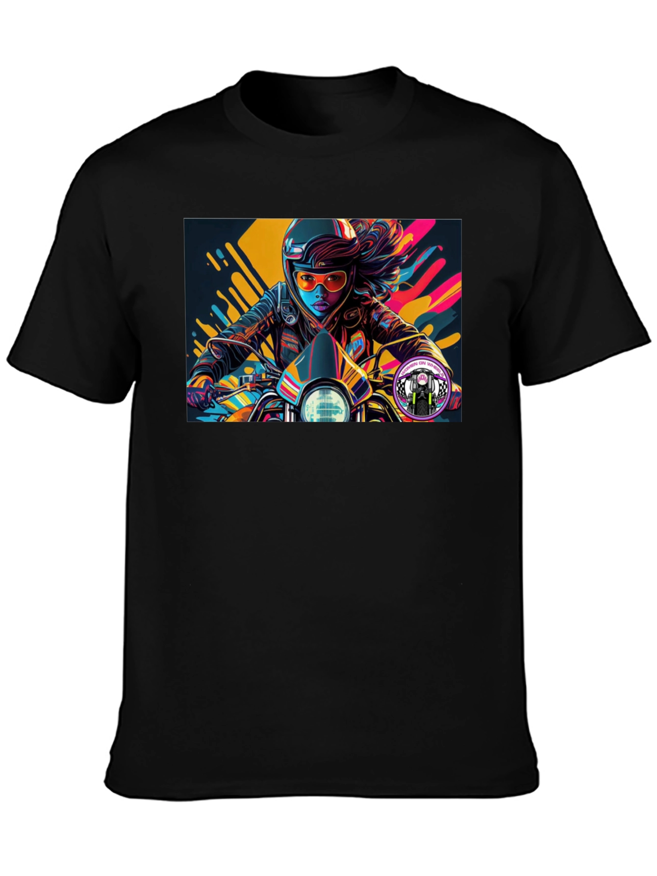 Biker Girl Graphic Tee - Black Cotton T-Shirt