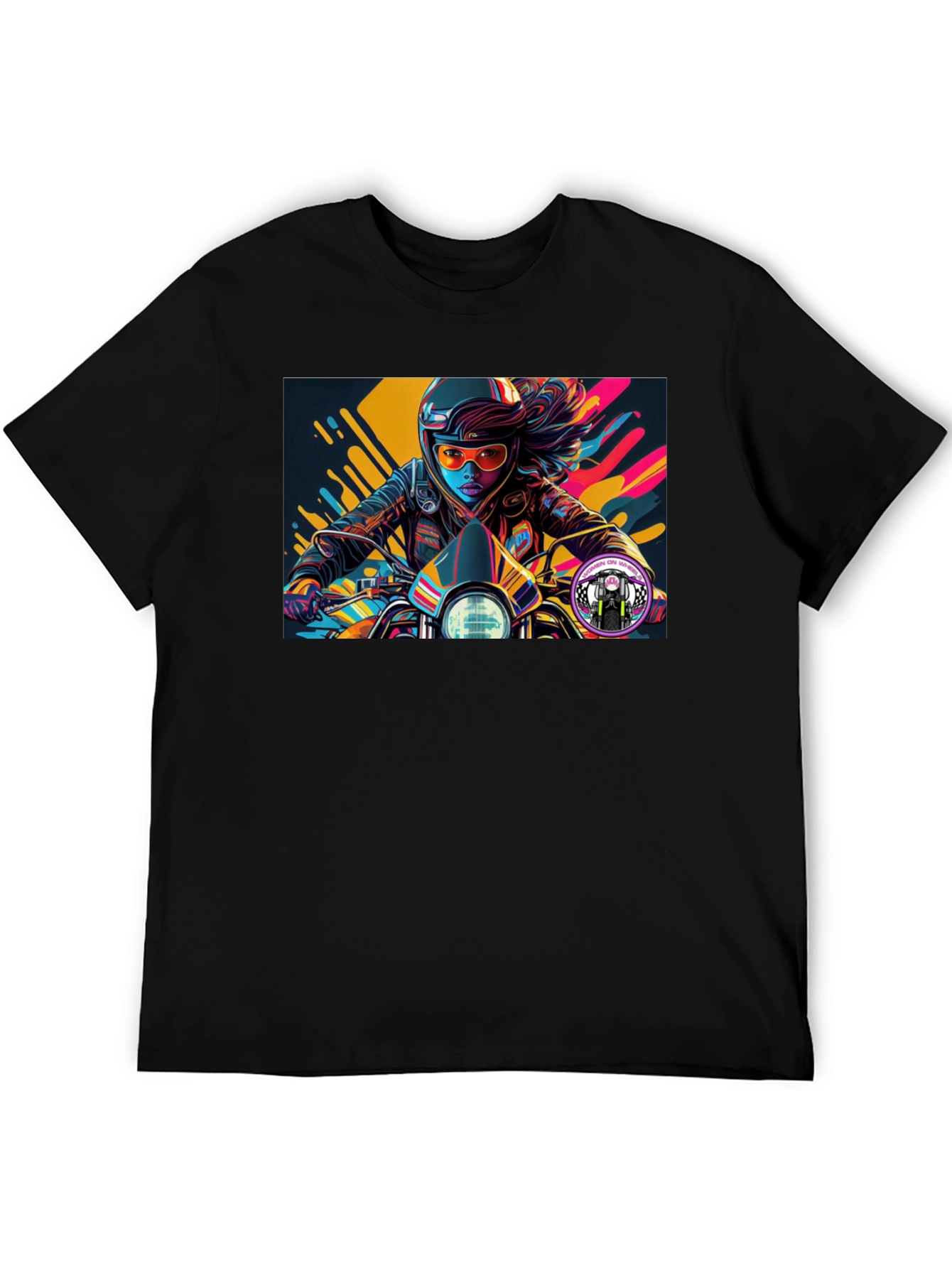 Biker Girl Graphic Tee - Black Cotton T-Shirt