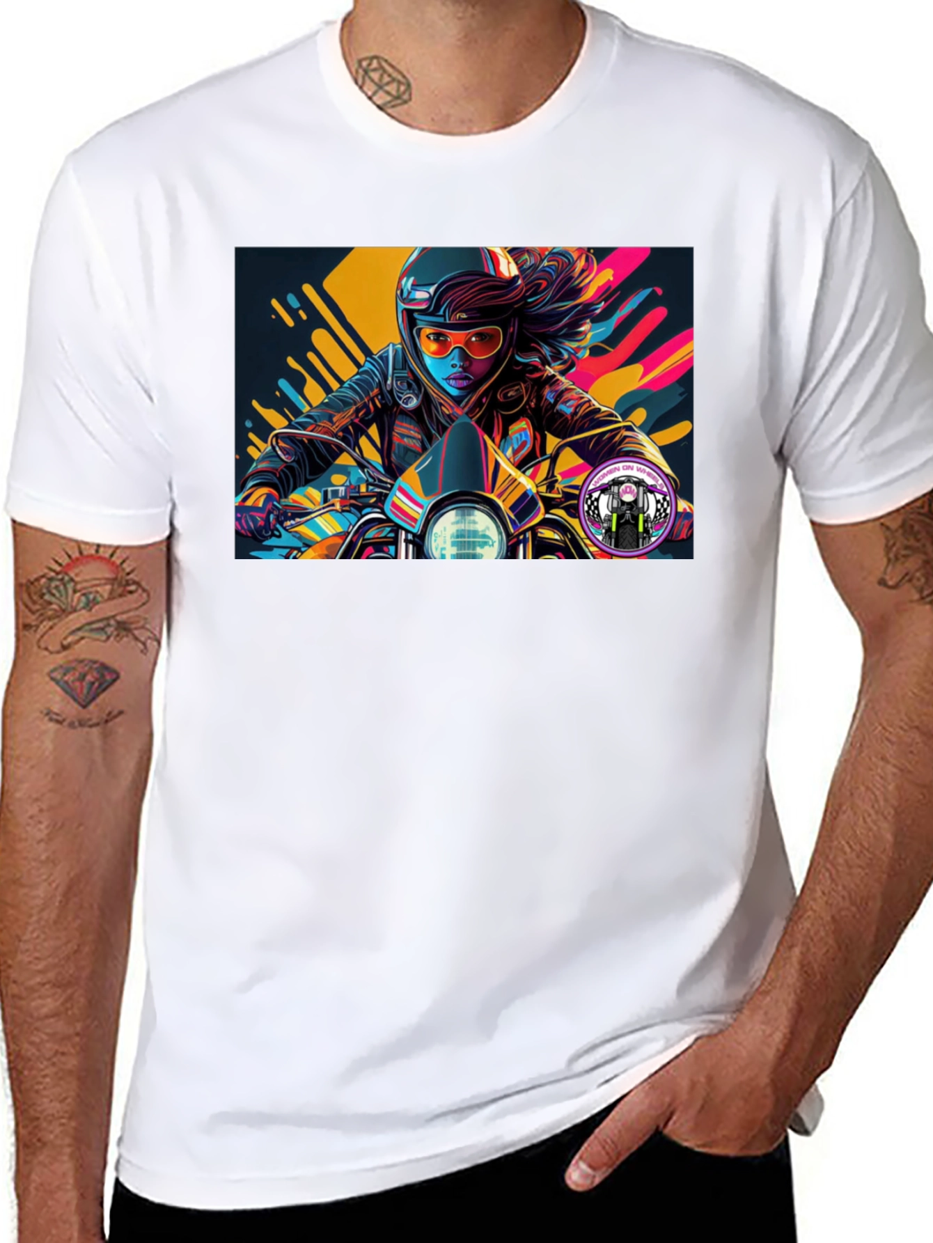 Biker Girl Graphic Tee - Black Cotton T-Shirt