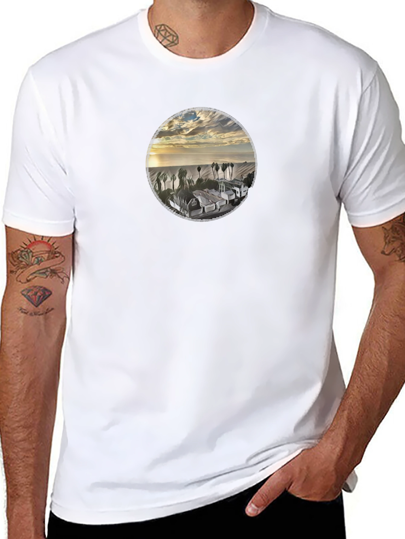Coastal View Graphic Tee - Soft Black Cotton Shirt