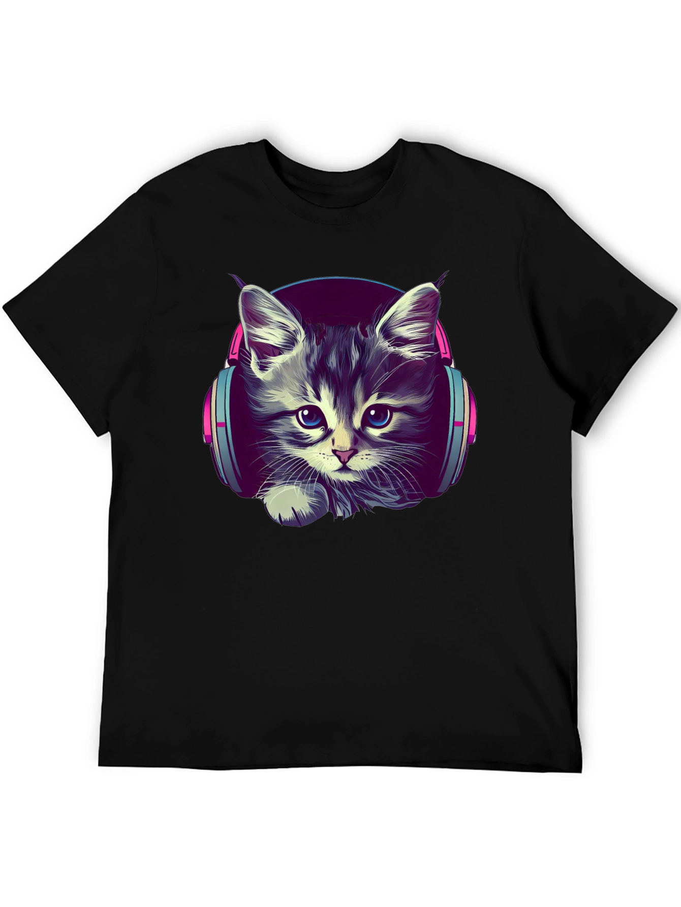 Kitten DJ Graphic Tee - Cool Cat Headphones T-Shirt