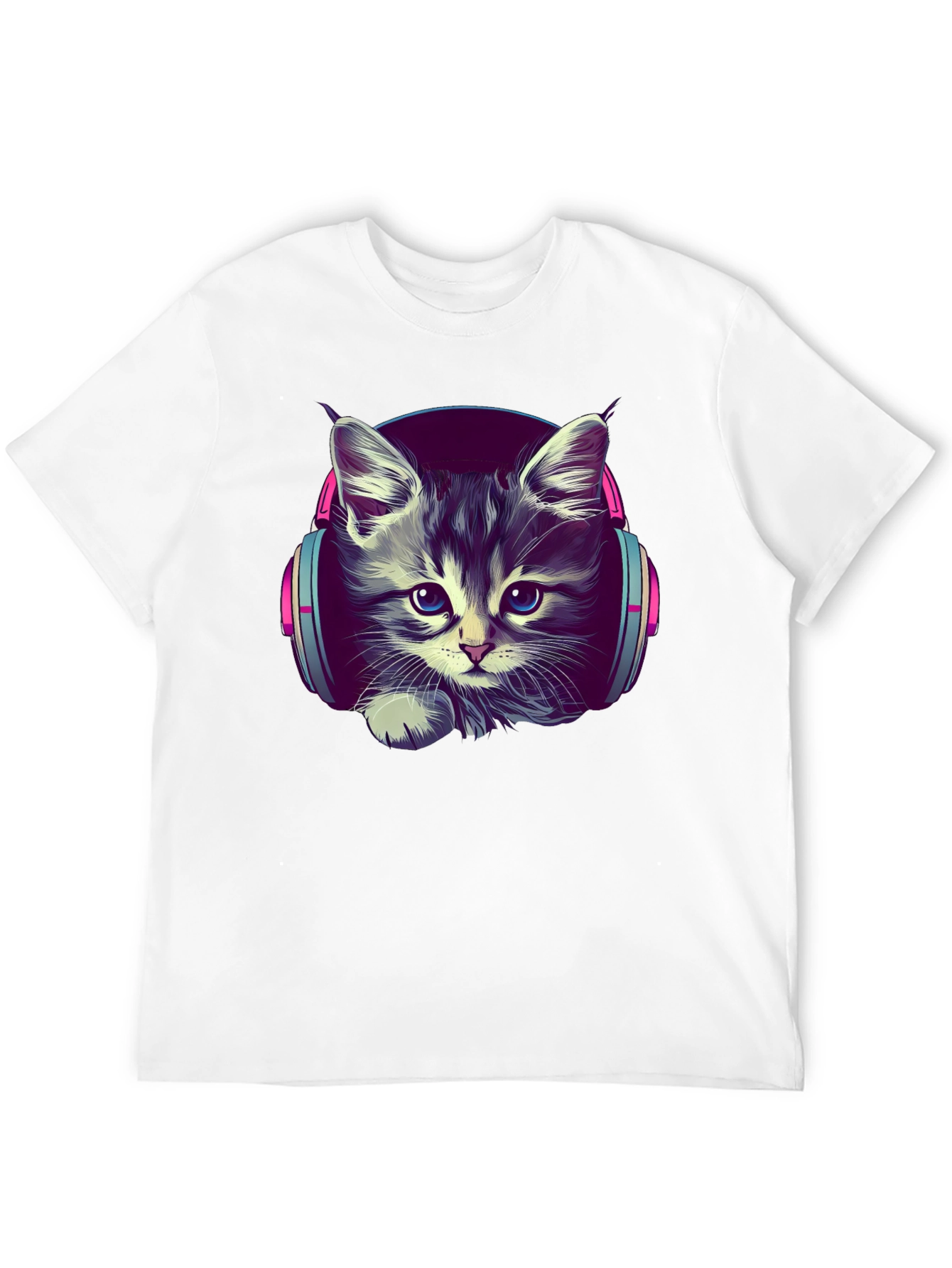 Kitten DJ Graphic Tee - Cool Cat Headphones T-Shirt