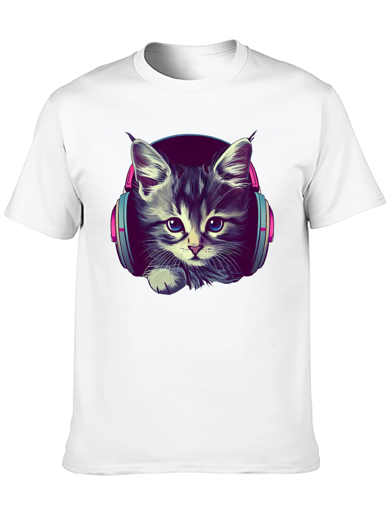 Kitten DJ Graphic Tee - Cool Cat Headphones T-Shirt