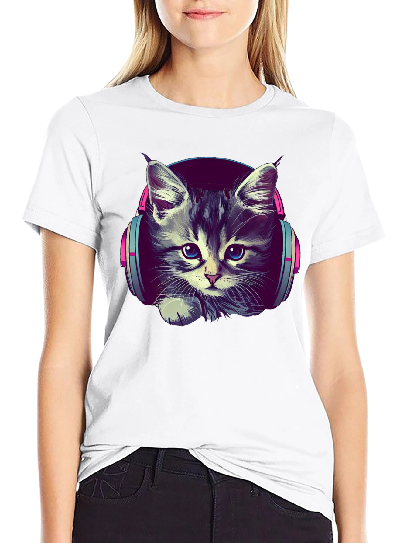 Kitten DJ Graphic Tee - Cool Cat Headphones T-Shirt