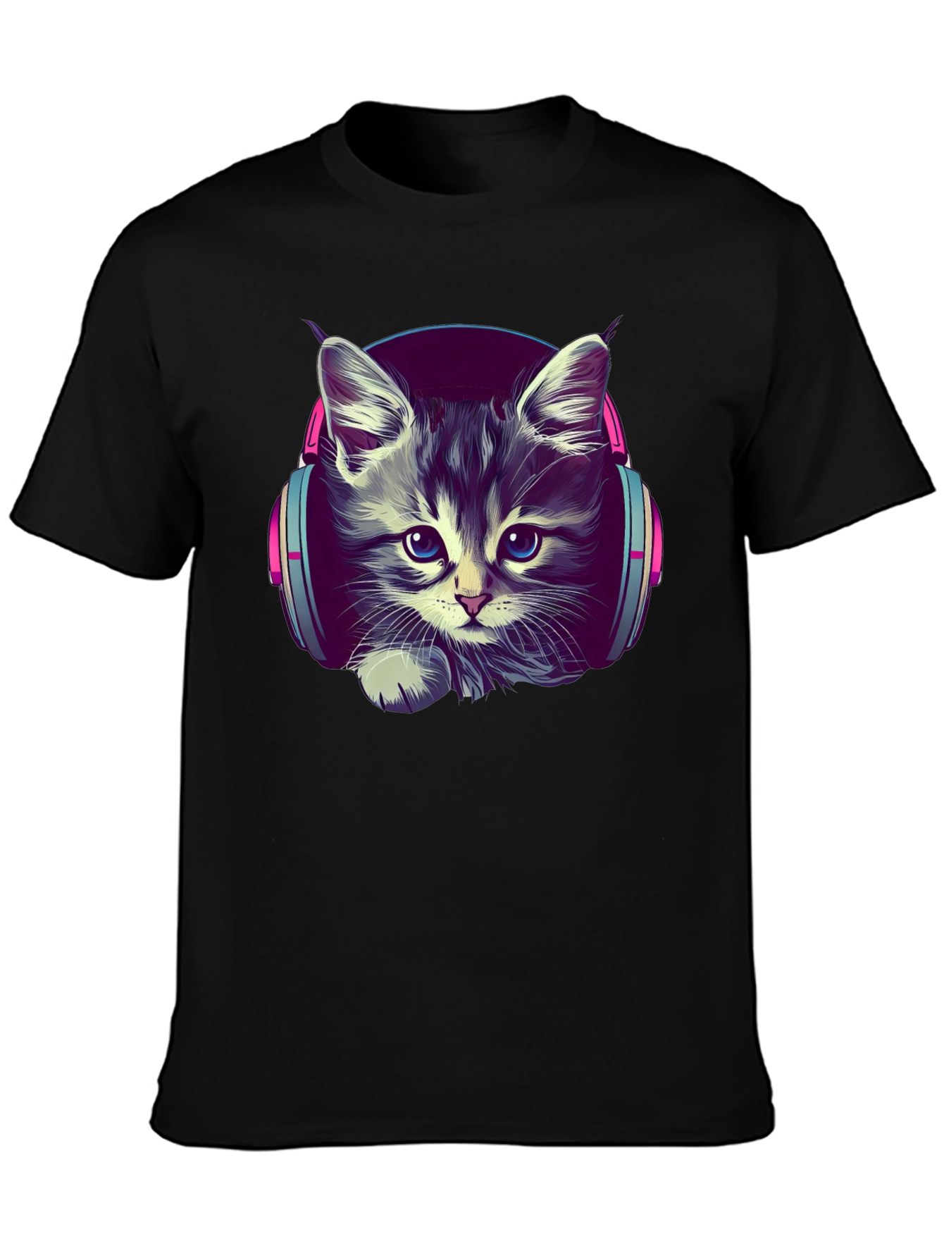 Kitten DJ Graphic Tee - Cool Cat Headphones T-Shirt