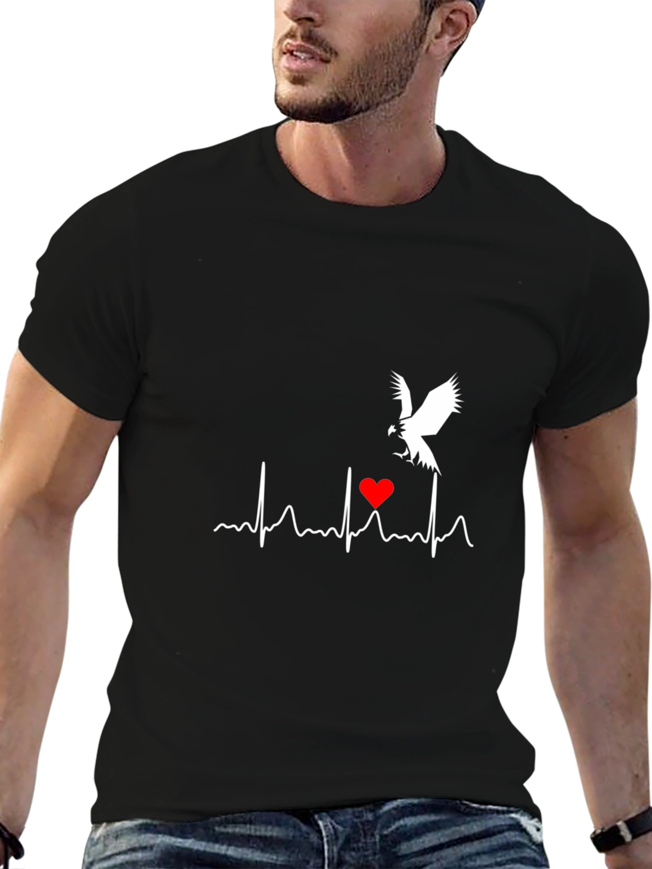 Heartbeat Bird Graphic Tee - Black