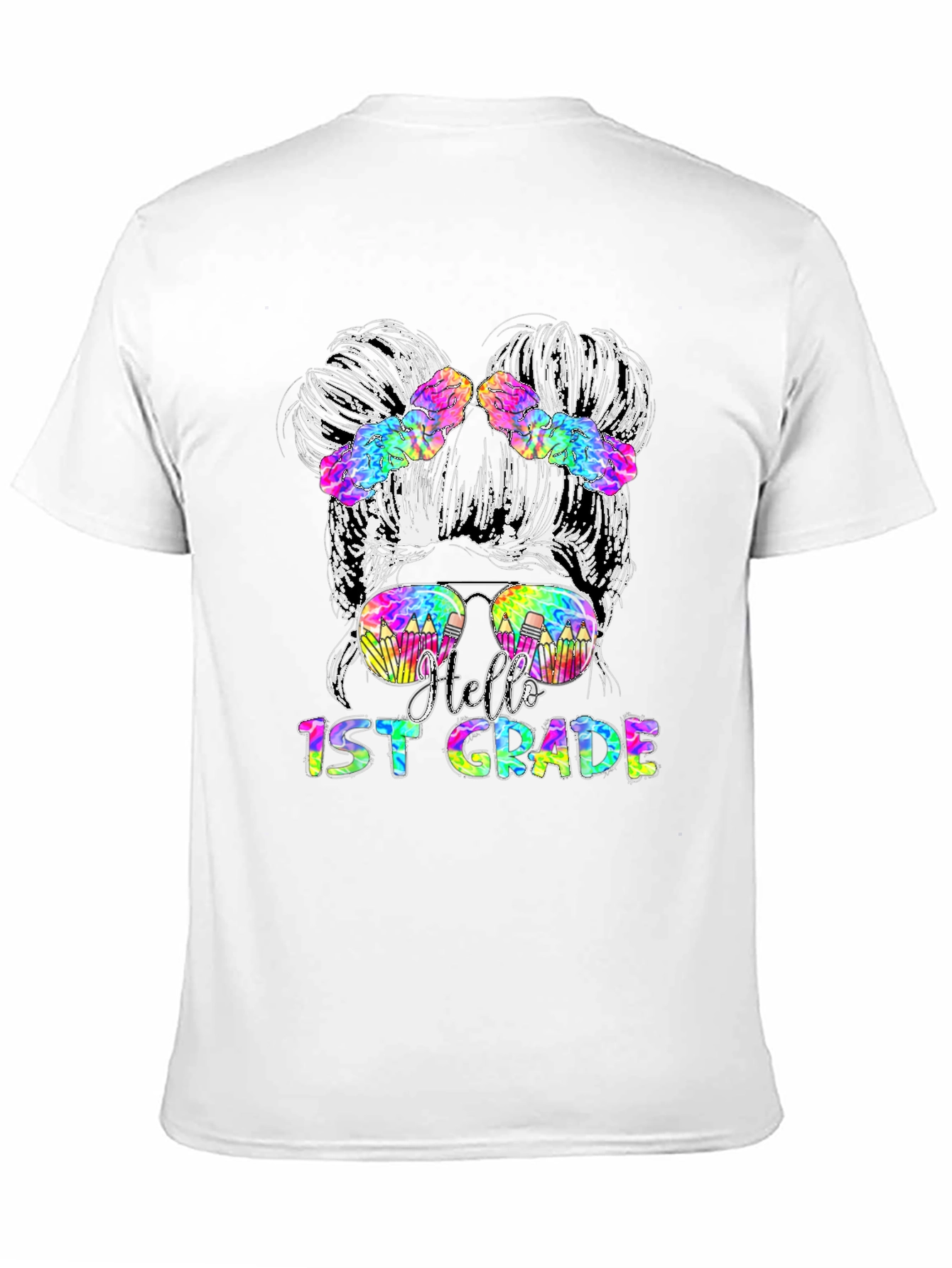 Hello 1st Grade Messy Bun Teacher T-Shirt